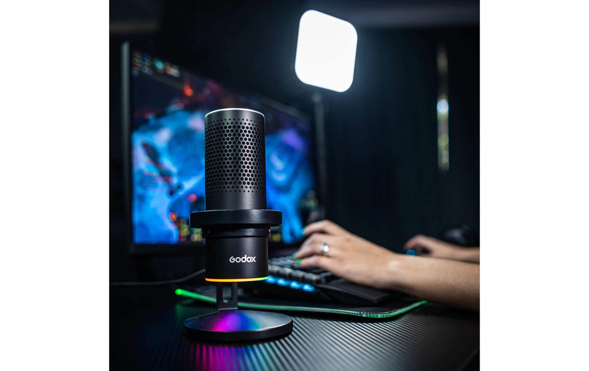 Godox EM68X – Tischmikrofon – USB-C/3,5 mm Klinke, Umschaltbar (Acht/Omnidirektional/Niere) – Schwarz