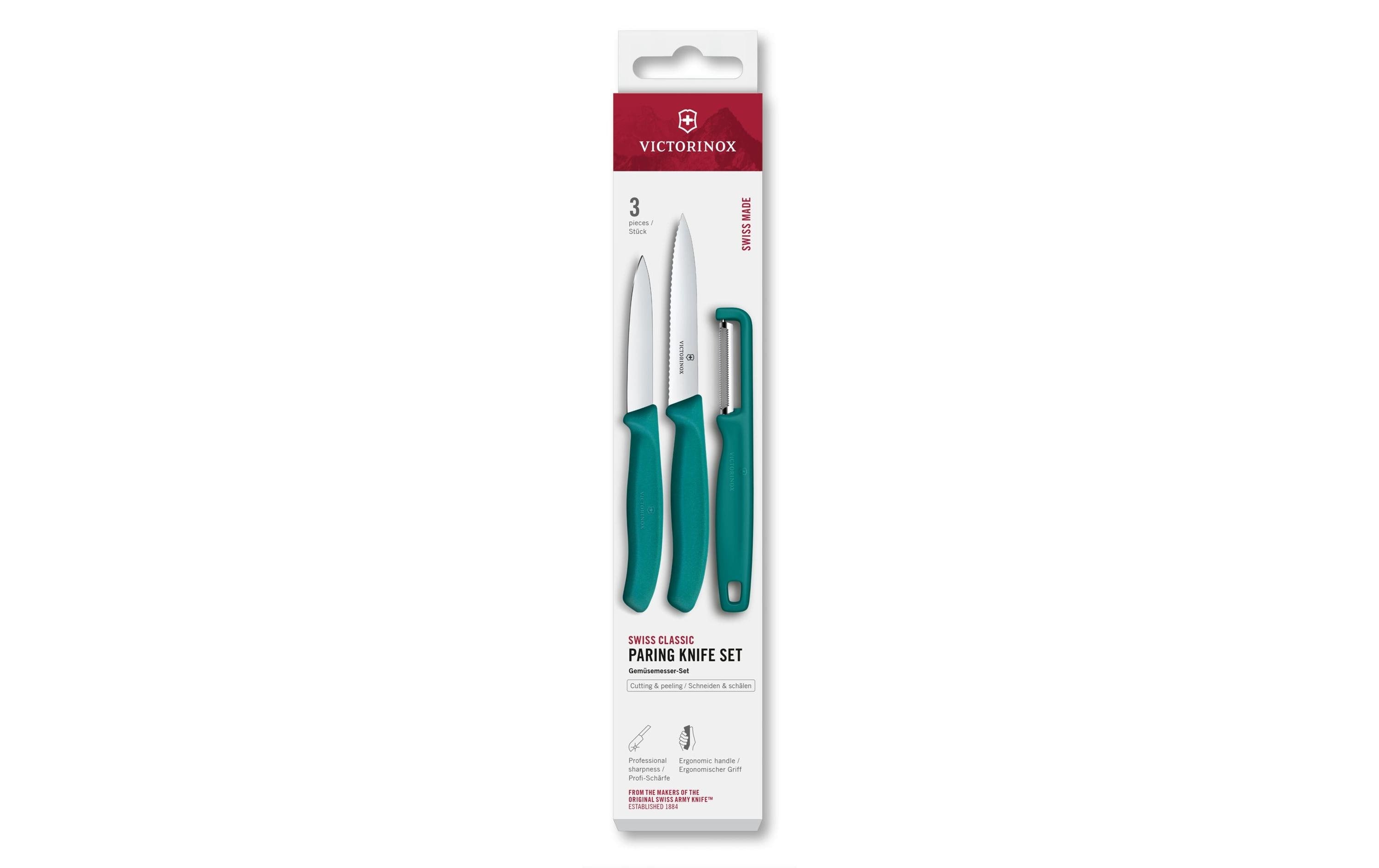 Victorinox 3-teiliges Messerset, Edelstahlklingen, Griff aus Polypropylen (PP), Grün