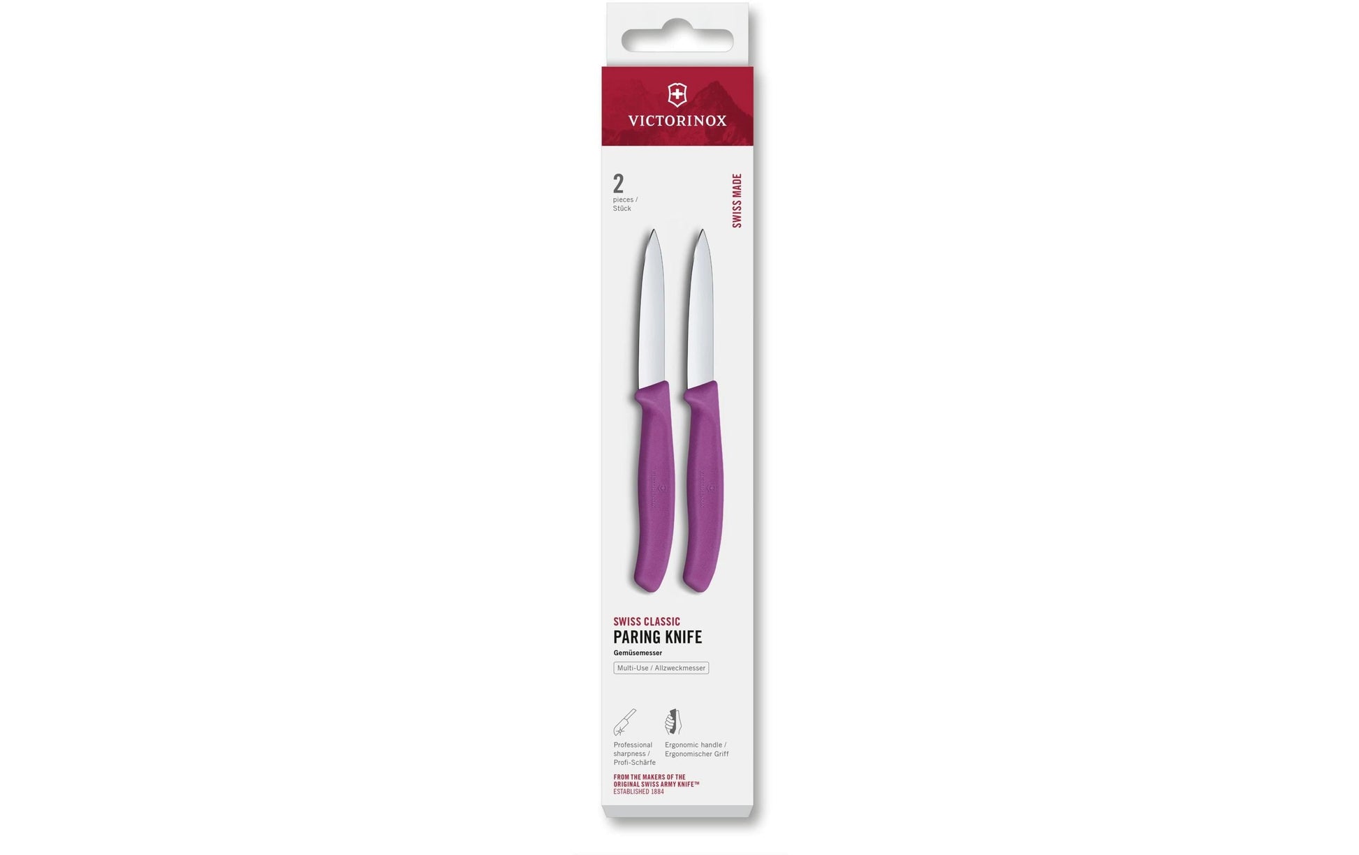 Victorinox Gemüsemesser 8 cm, Edelstahlklinge, Griff Polypropylen (PP), 2-teilig, Violett
