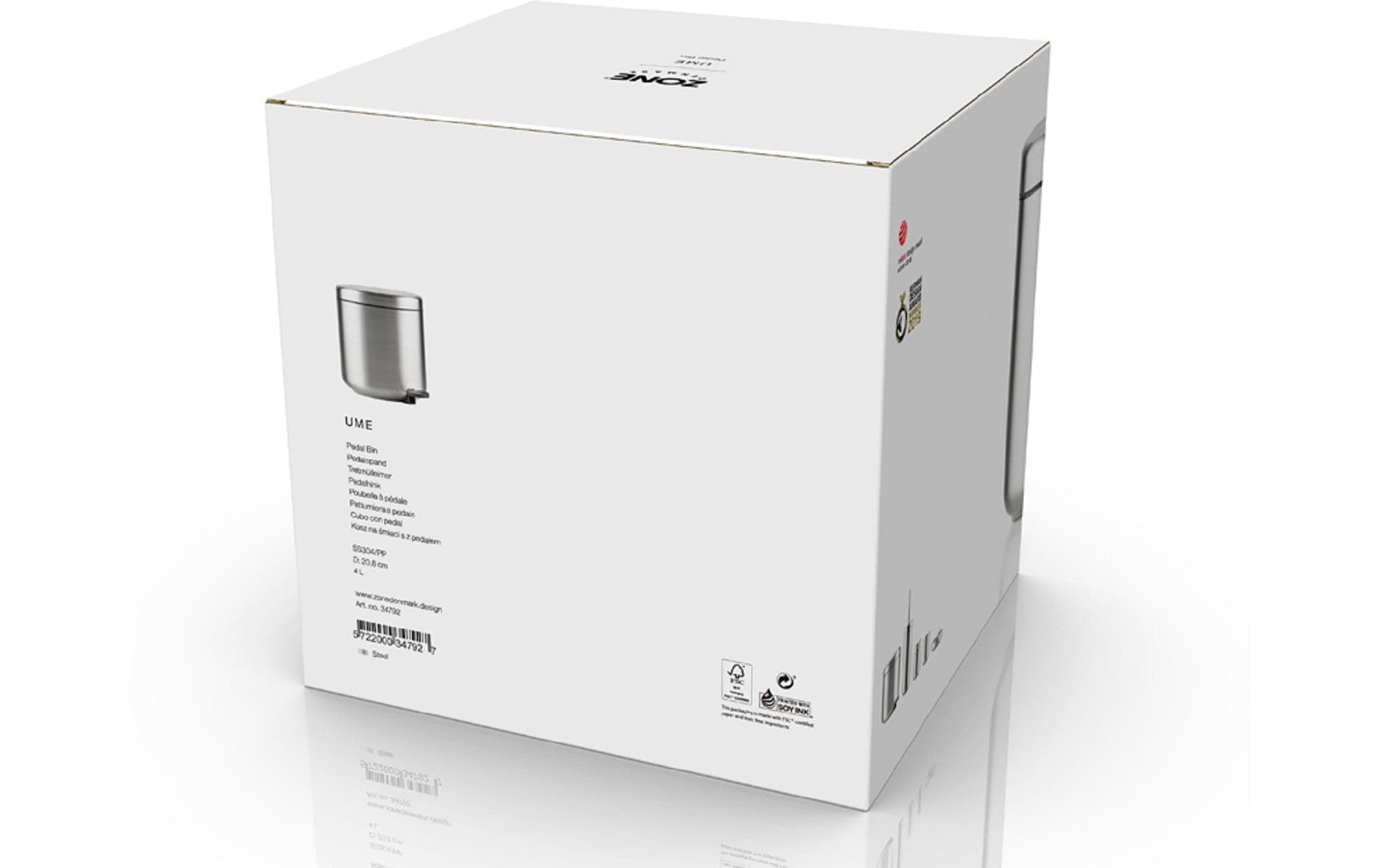 Zone Denmark Ume Papierkorb – 4 l – Stahl, Silber – Ø 195 × H 220 mm