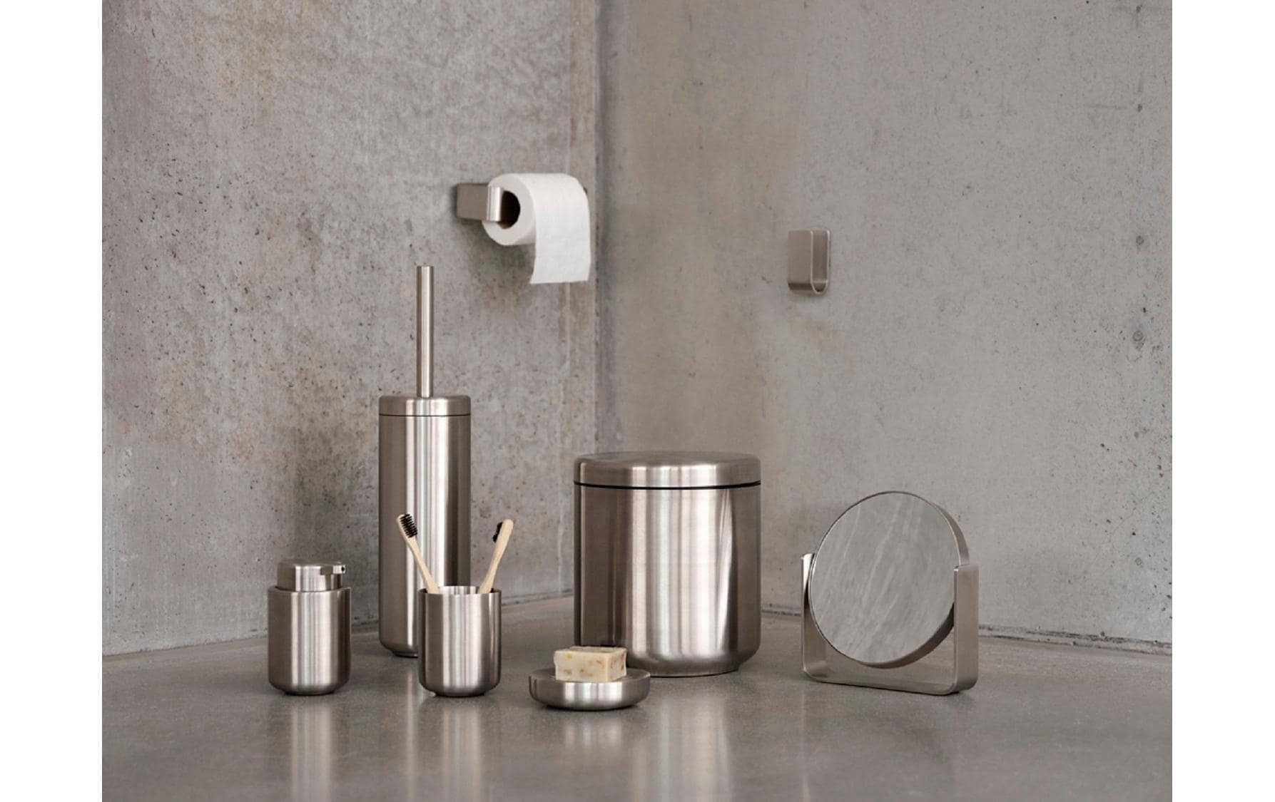 Zone Denmark Ume Papierkorb – 4 l – Stahl, Silber – Ø 195 × H 220 mm