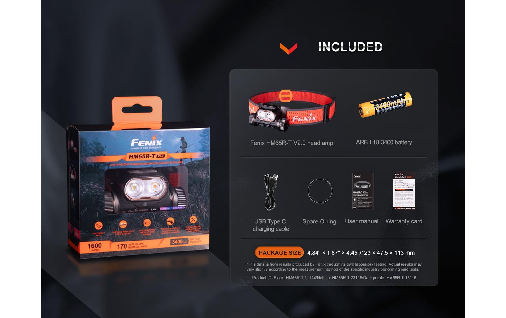 Fenix Stirnlampe HM65R-T V2.0 – 1600 lm, 170 m, Laufzeit 3–300 h – Schwarz