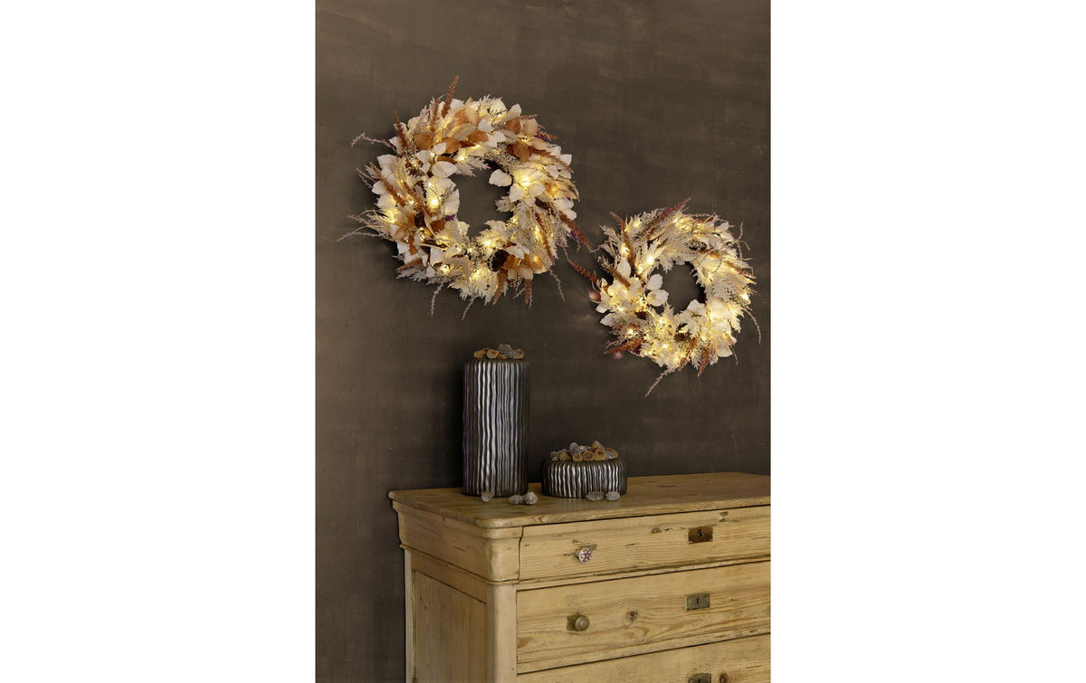 STT Lichterkette/Dekolicht BOL-516-01 – Ø 65 × 13 cm, warmweiss, beige, batteriebetrieben, Timer 6/18, 3×AA