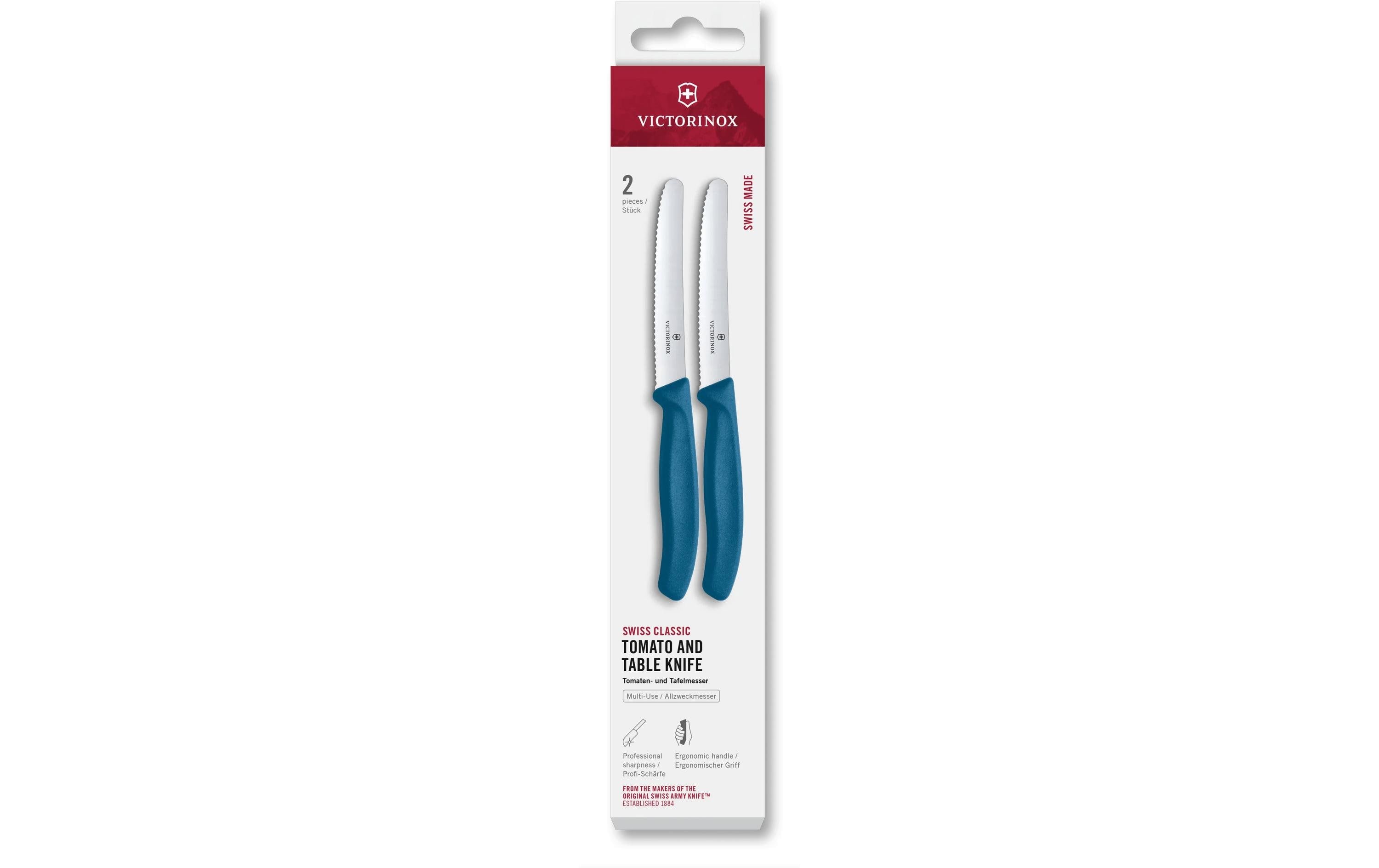 Victorinox Tafelmesser – 2er-Set, 11 cm, Wellenschliff, Edelstahl, Griff Polypropylen, Blau, spülmaschinenfest