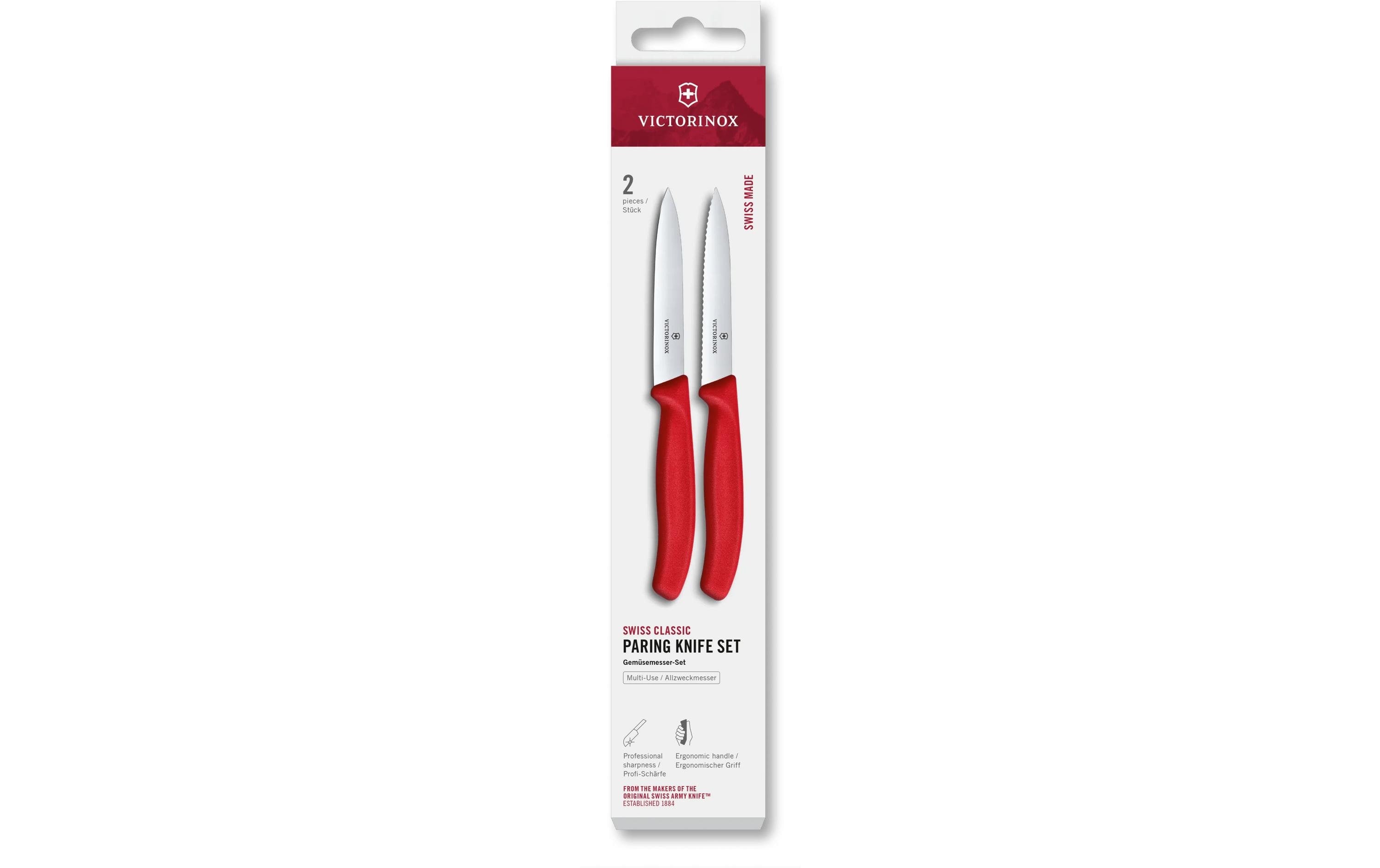 Victorinox Gemüsemesser 10 cm, Edelstahl, Polypropylen (PP), Rot, 2-teilig