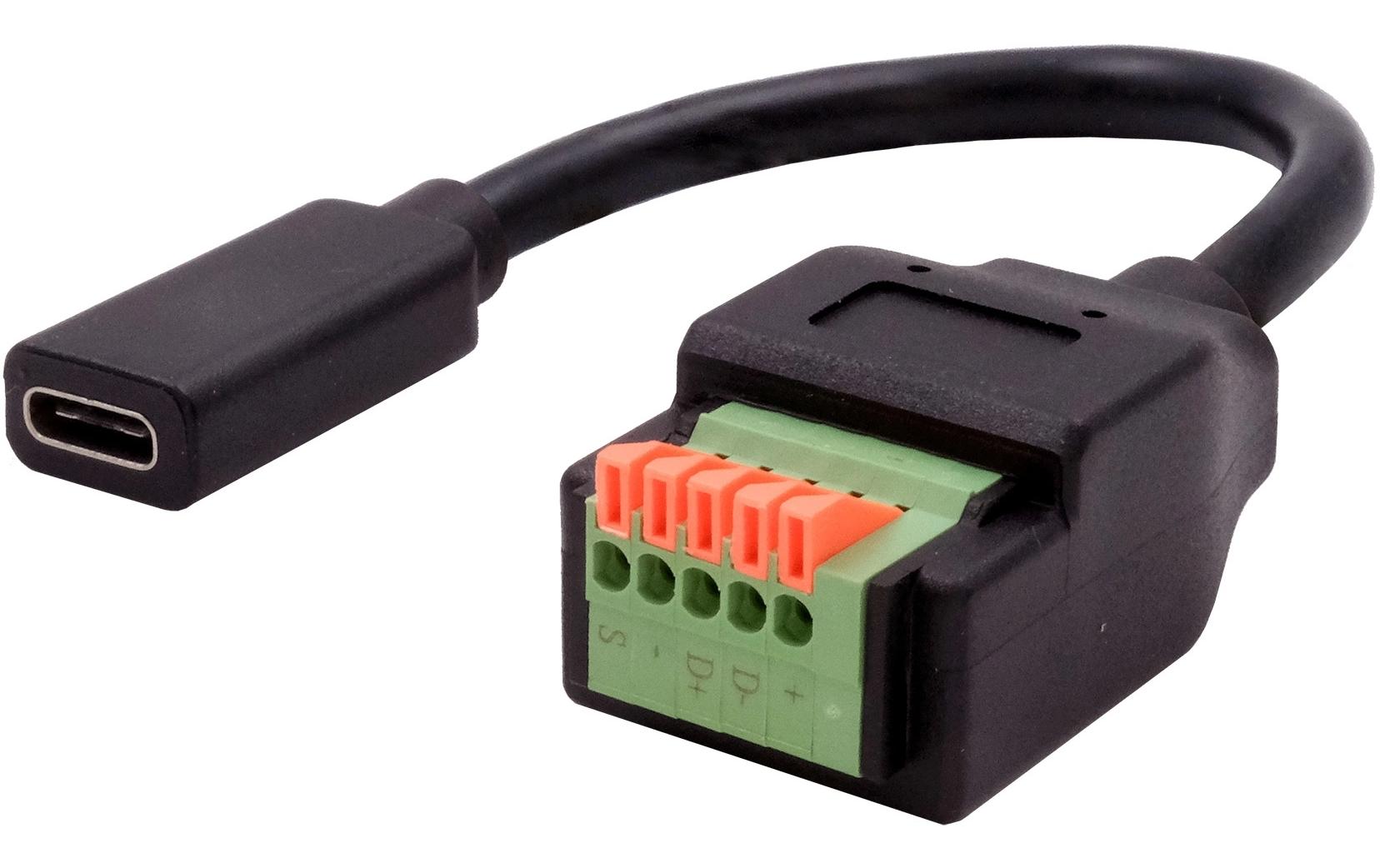 EXSYS EX-49122 Adapter USB-C zu 5-poligem Terminalblock – USB 2.0 (0,48 Gbit/s), 0,15 m, Schwarz
