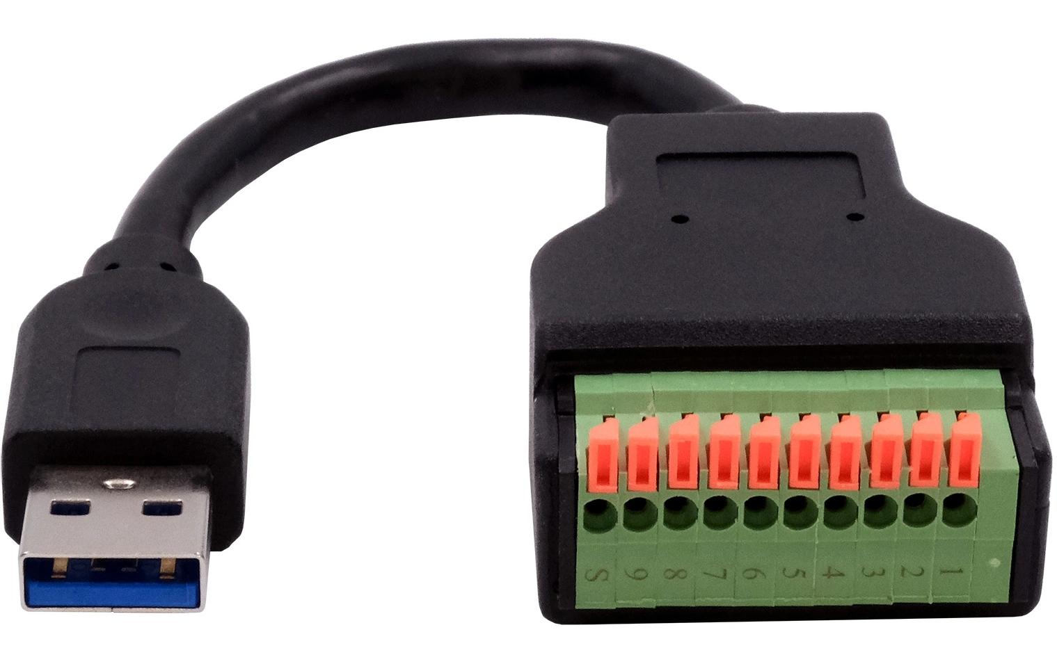 EXSYS EX-49127 Adapter USB-A zu 10-Pin Terminalblock – USB 3.2 Gen 1 (5 Gbit/s), 0,15 m, Schwarz