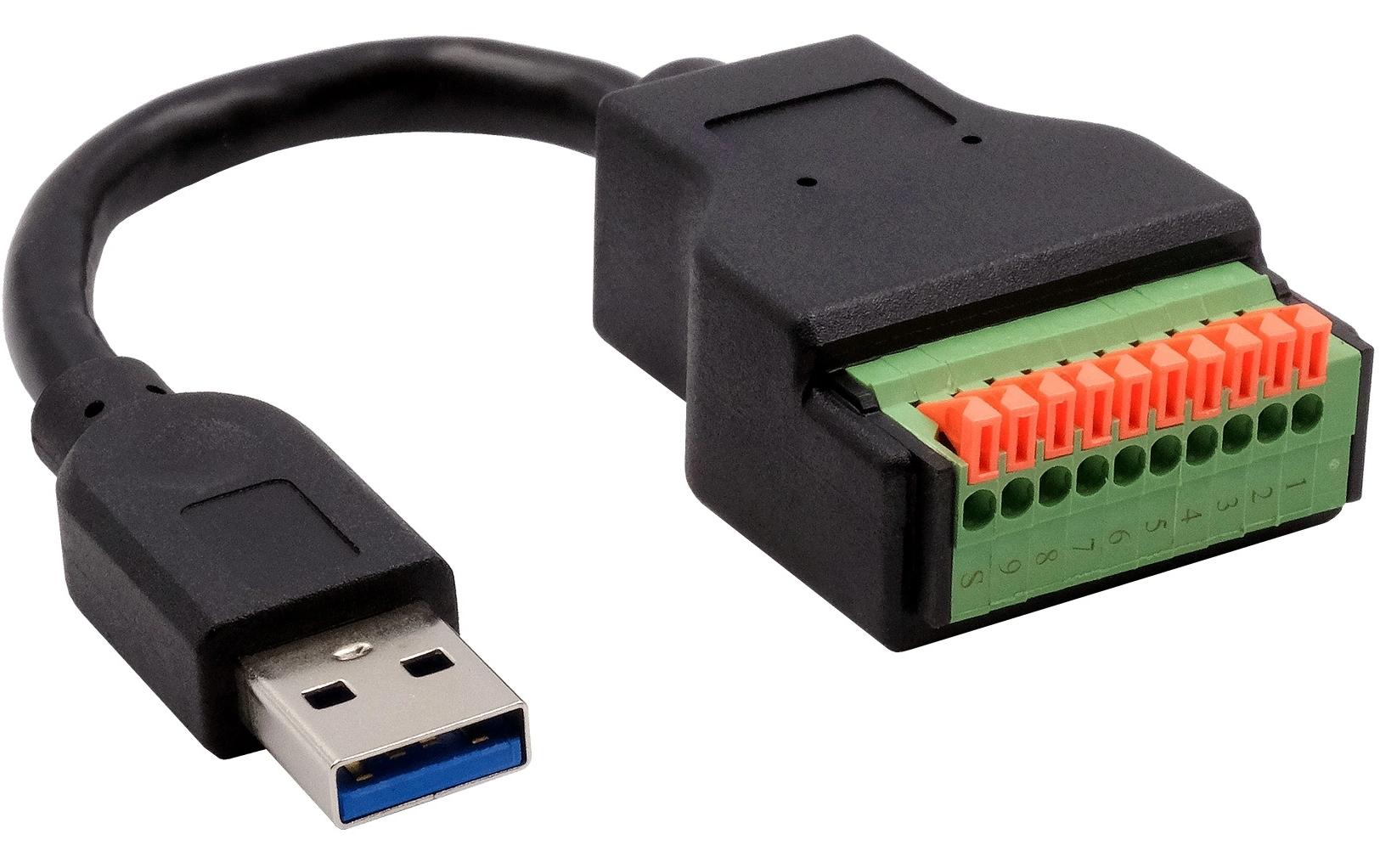 EXSYS EX-49127 Adapter USB-A zu 10-Pin Terminalblock – USB 3.2 Gen 1 (5 Gbit/s), 0,15 m, Schwarz