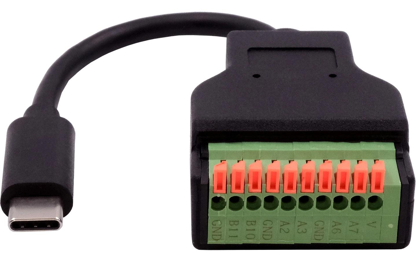 EXSYS EX-49125 Adapter USB-C zu 10-poligem Terminalblock – USB 3.2 Gen 1 (5 Gbit/s), 0,15 m – Schwarz