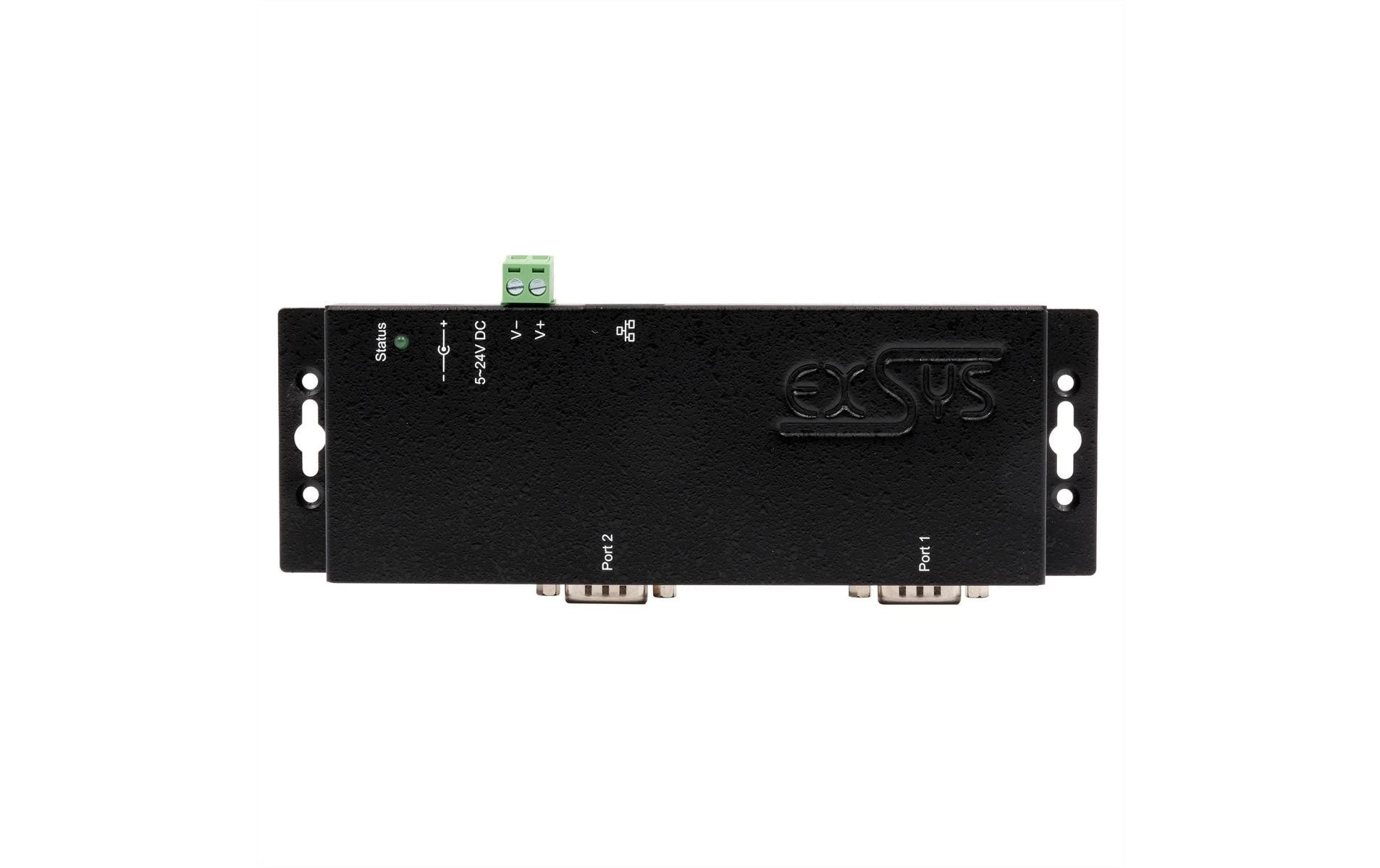 EXSYS EX-6112-2PoE Serieller Geräteserver – Ethernet zu RS-232, 2× RS-232 (9-Pin), PoE, Metallgehäuse