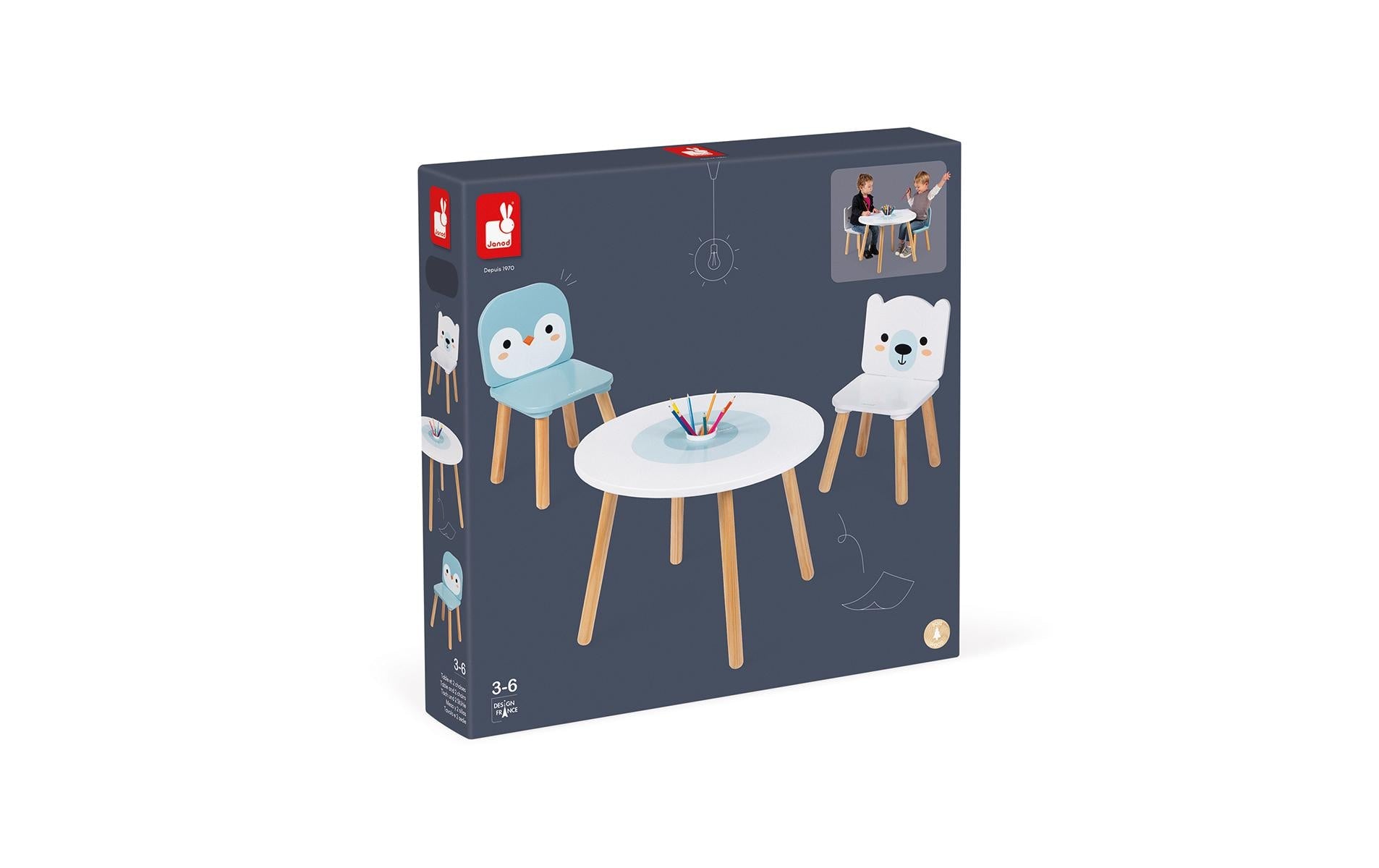 JANOD 3-teiliges Bistro-Set – Weiss, Hellblau, Nature – Holz – für den Innenbereich