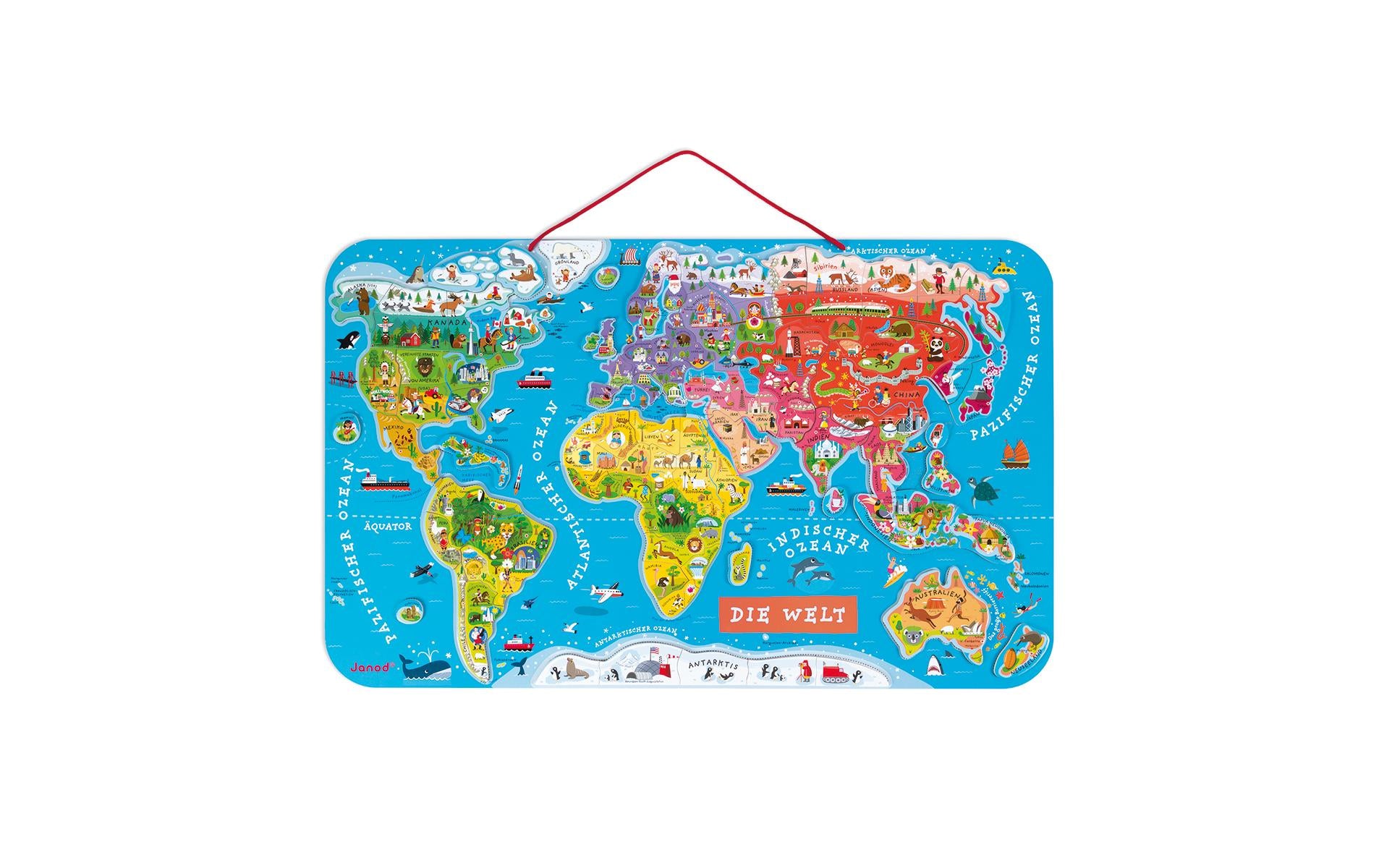 Janod Puzzle Weltkarte – 92 Teile – 77 × 46 cm – ab 7 Jahren