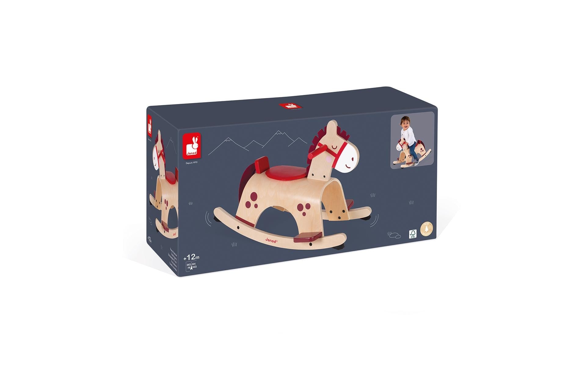 JANOD Schaukelpferd Pony – max. 17 kg – 62 × 43,5 × 33,5 cm – 1 Stück – ab 1 J. – Holz – holzfarben – FSC