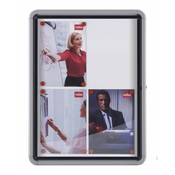 Nobo Schaukasten, 8 × A4 – Aluminium, Glas, abschliessbar, magnethaftend, 92,3 × 66,7 × 4,3 cm