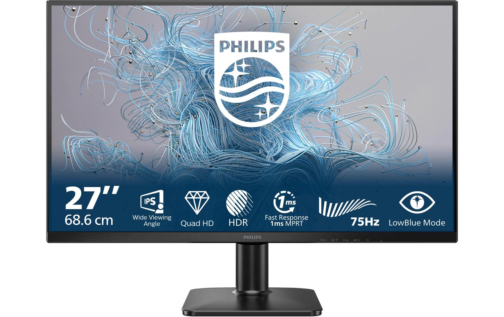 Philips 27E2N1500L/00 – Monitor, 27", 2560 × 1440 (WQHD), IPS, 75 Hz, 300 cd/m², Adaptive Sync, Schwarz