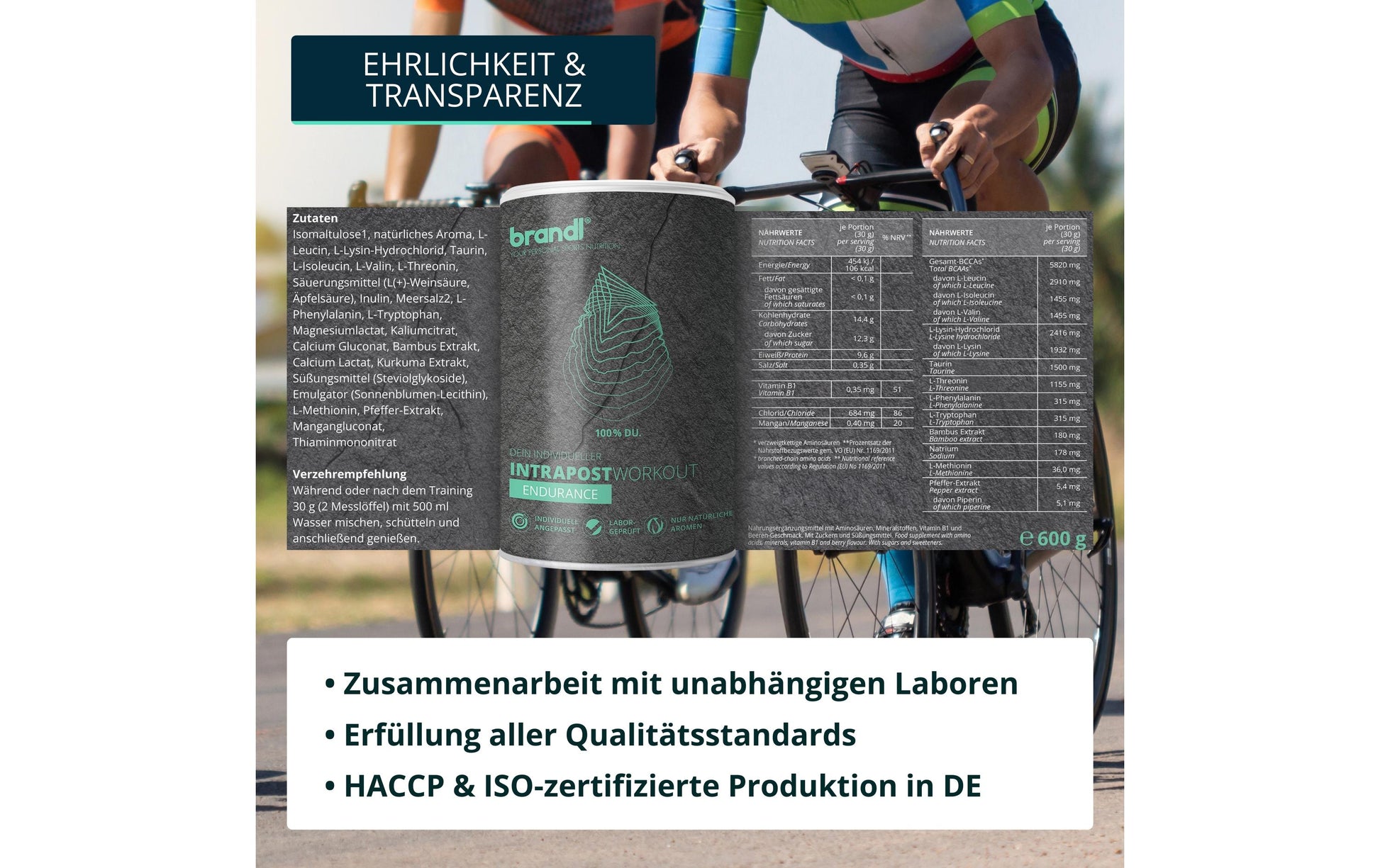 Brandl-nutrition Sportgetränk-Konzentrat, Zitrone, Vegan – 600 g