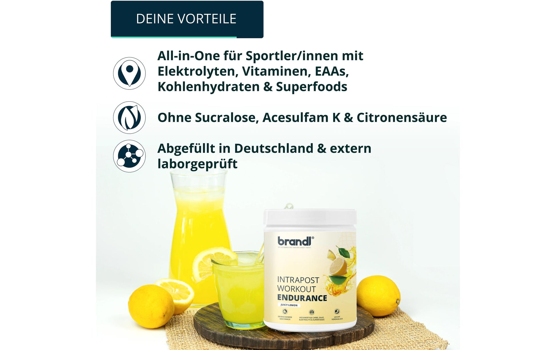 Brandl-nutrition Sportgetränk-Konzentrat, Zitrone, Vegan – 600 g