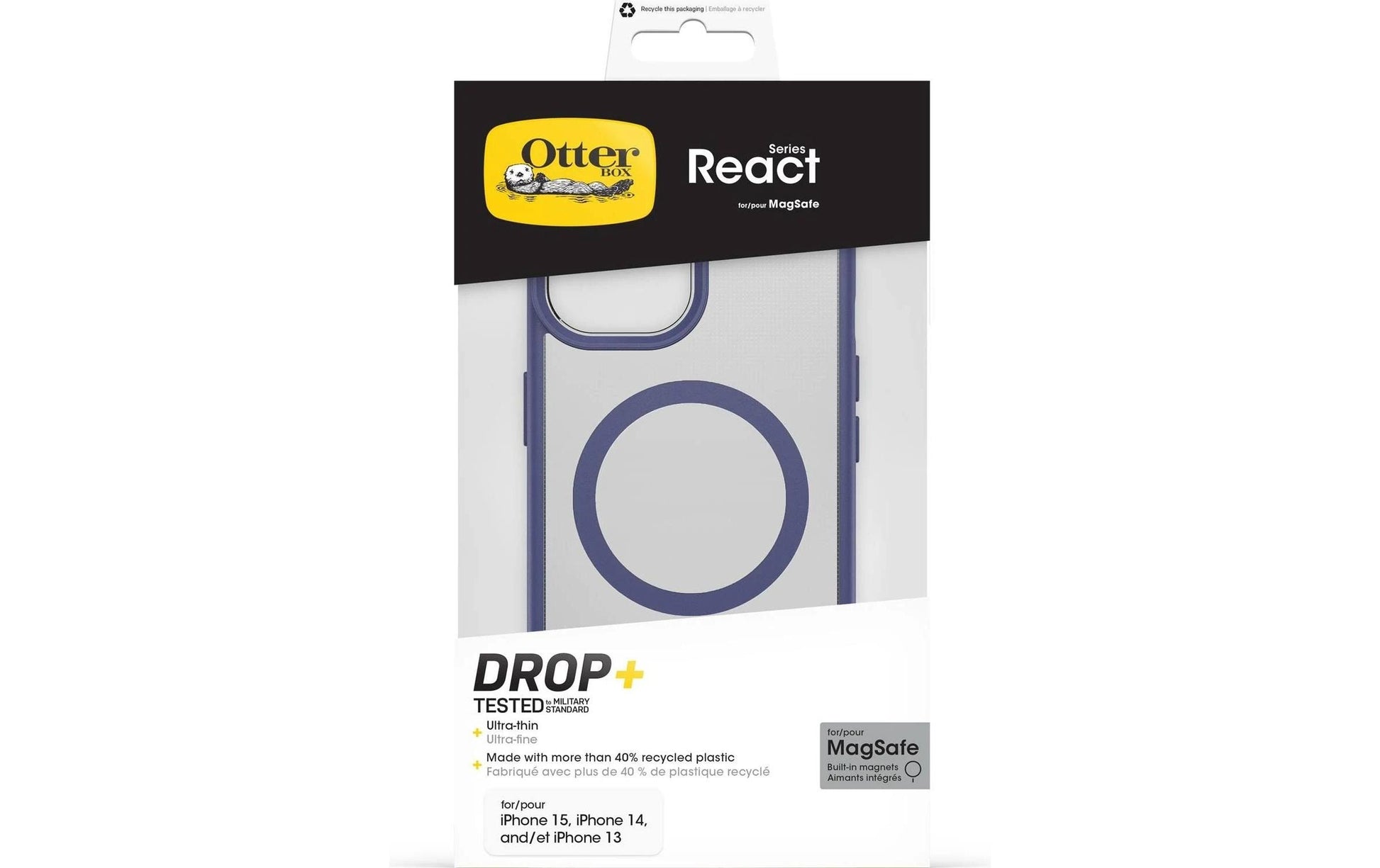 OtterBox Backcover React – für Apple iPhone 15 – transparent/violett – MagSafe kompatibel