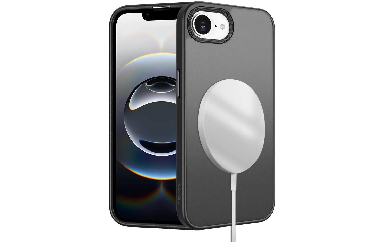 nevox StyleShell Invisio MS Backcover – für Apple iPhone 16e, MagSafe, PU+TPU, schwarz, schmutzabweisend