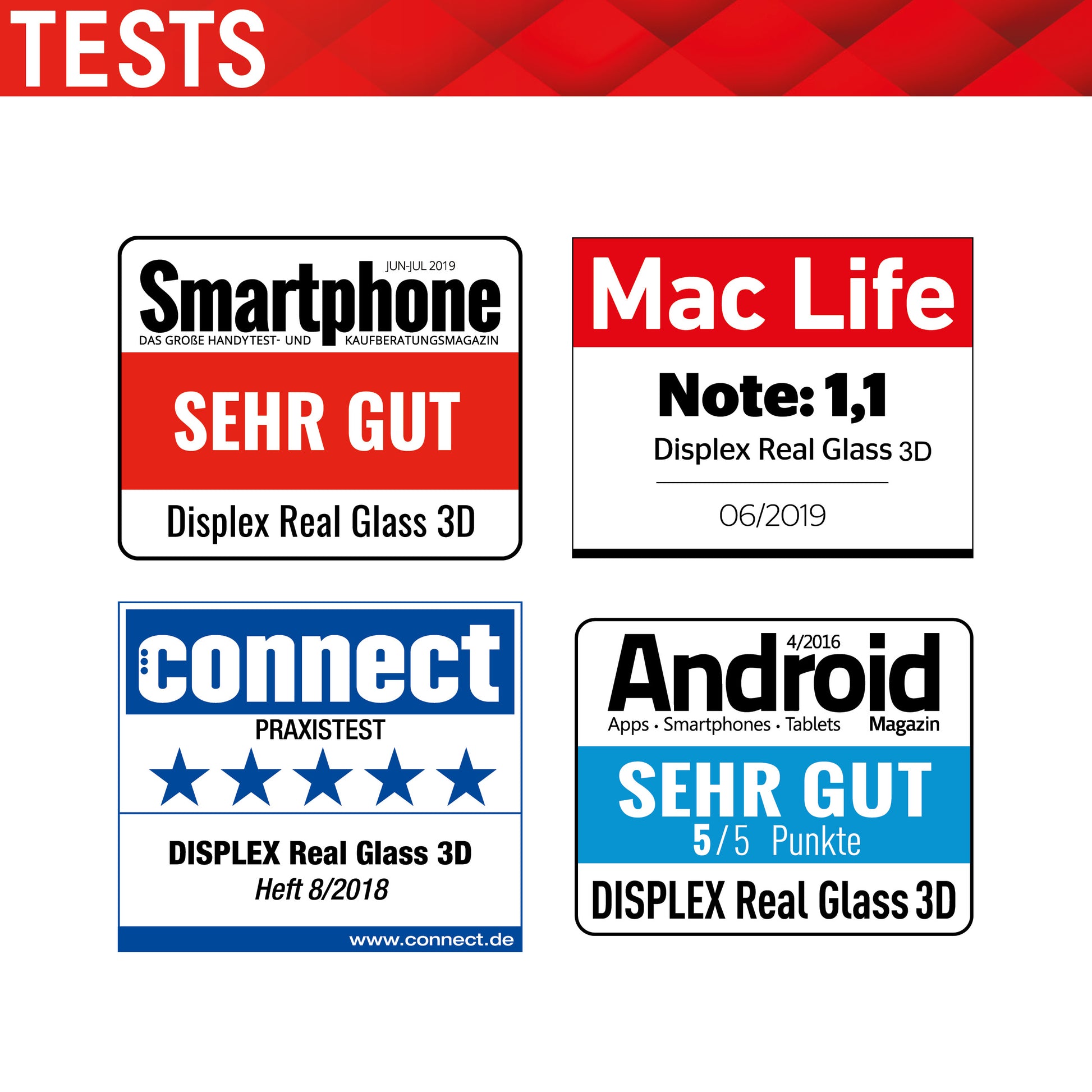 Displex Displayschutz (Panzerglas), Full Cover – für iPhone 6/7/8 und andere – mit Applikator