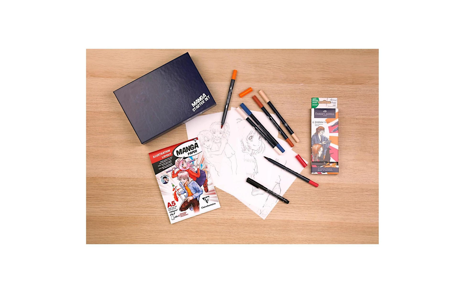 Clairefontaine Starter Kit Manga – ab 12 Jahren – 6 FC Marker, 1 PittArtist Pen, 1 Block A5