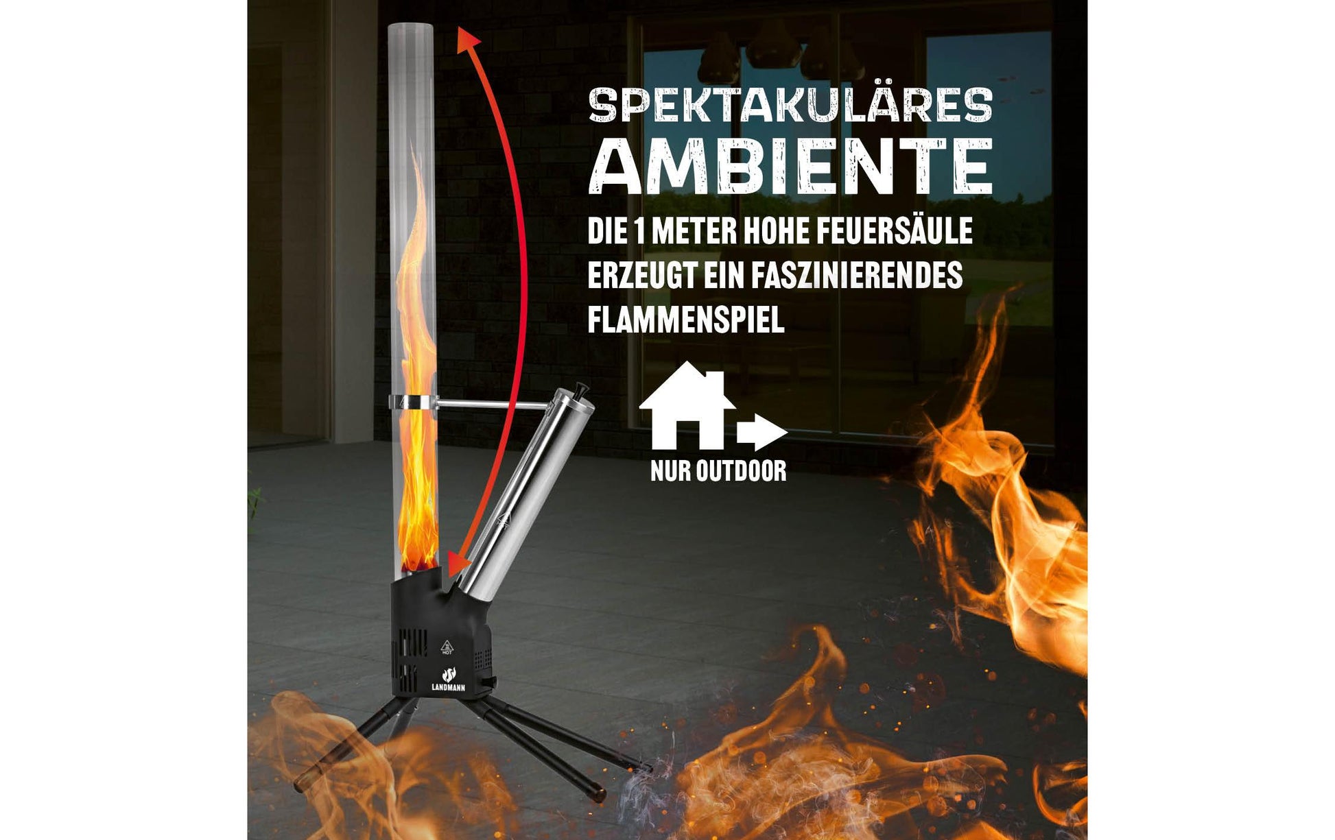 Landmann Dekorative Aussen Pellet-Fackel – 129,5 cm – Schwarz, Stahl