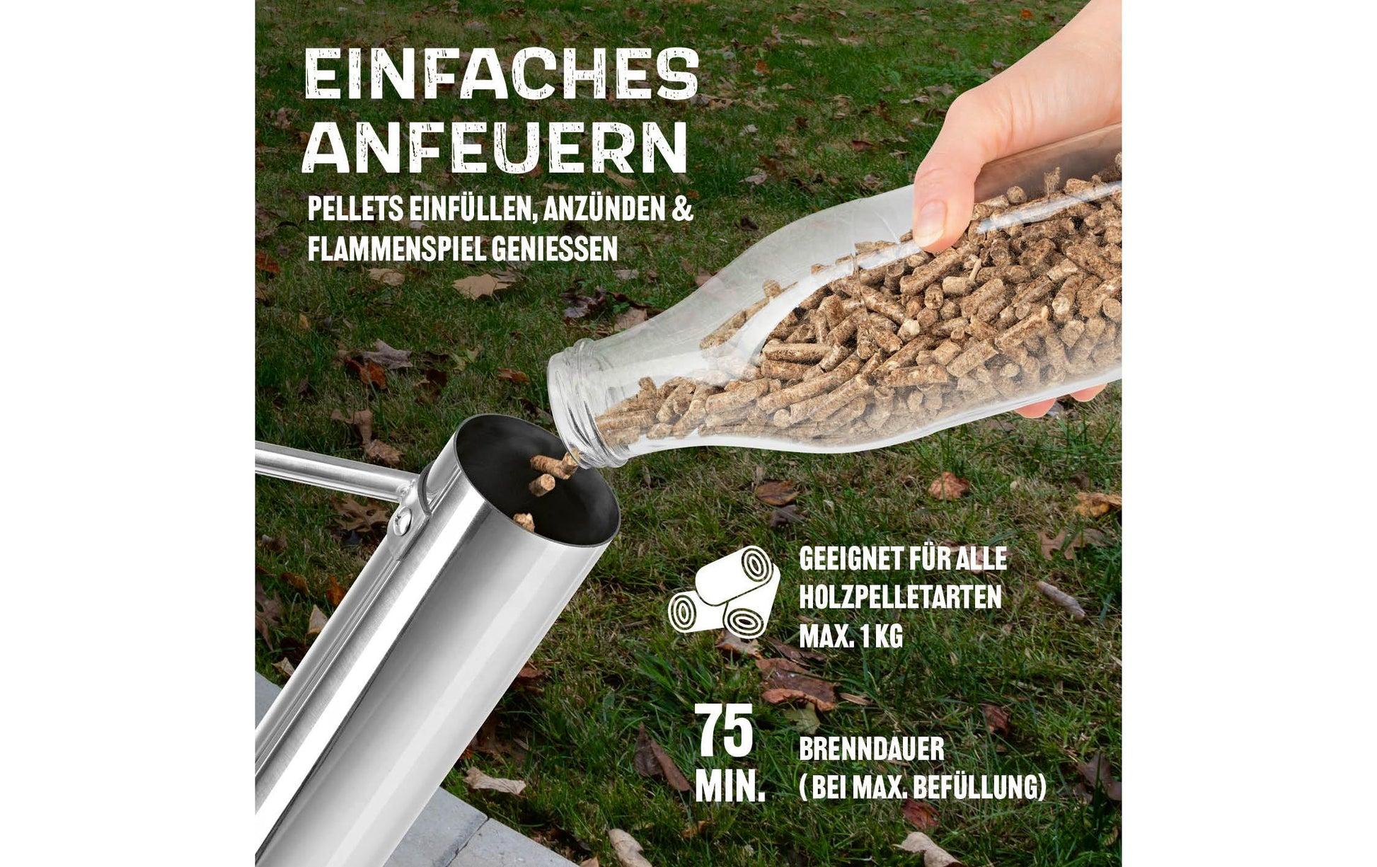 Landmann Dekorative Aussen Pellet-Fackel – 129,5 cm – Schwarz, Stahl