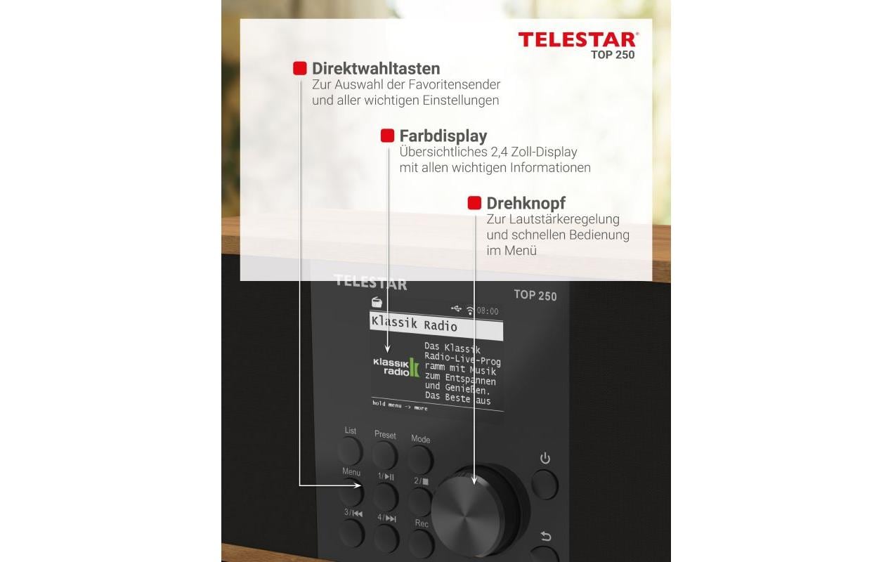 Telestar TOP 250 – DAB-/Internetradio – Tischradio – DAB+, UKW, USB, Bluetooth – Braun