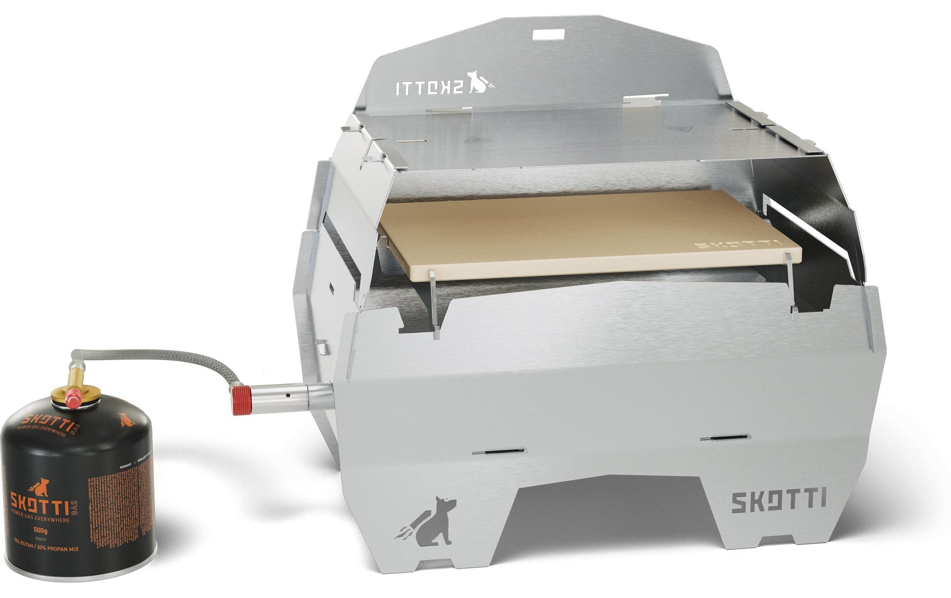 Skotti Pizzastein 24 × 16,5 × 1 cm, Stein/Edelstahl, Beige, für Grill