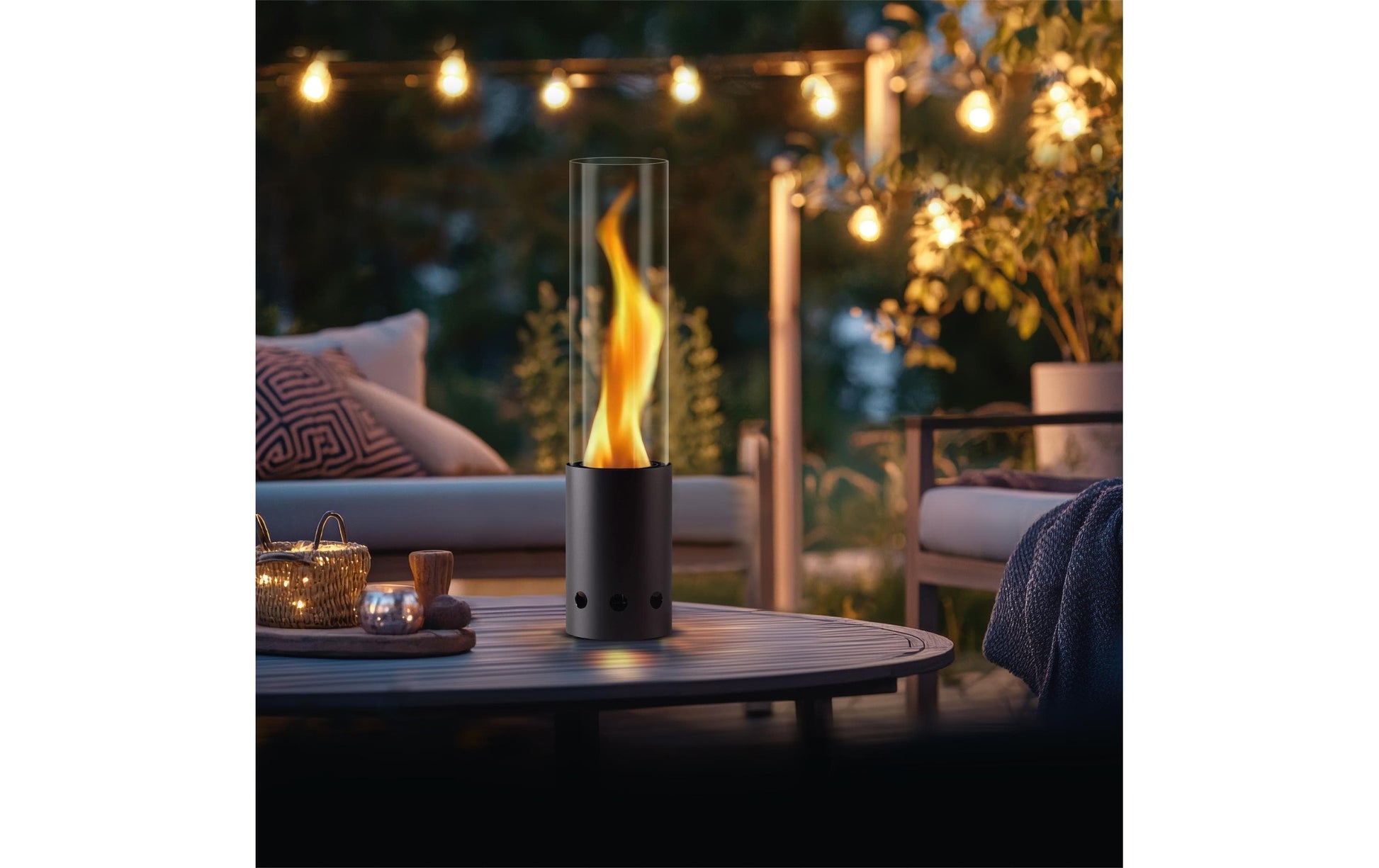 Gardenflare Tischfeuer – Ø 20 × 50,1 cm – Borosilikatglas & Edelstahl, schwarz