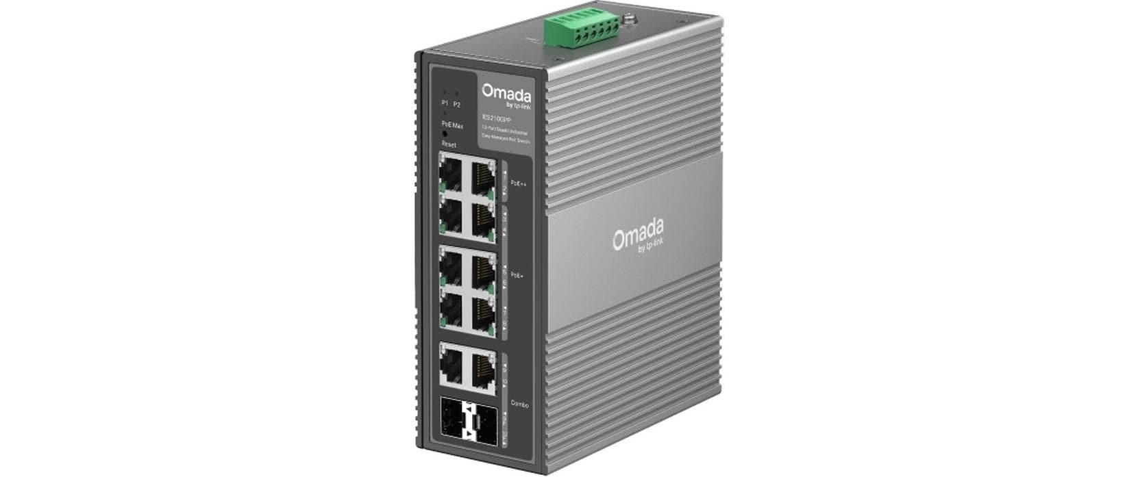 TP-Link Omada IES210GPP – Managed Switch – 8× 1G, 2× SFP (Combo), PoE+, PoE++, PoE-Budget 240 W, Hutschiene