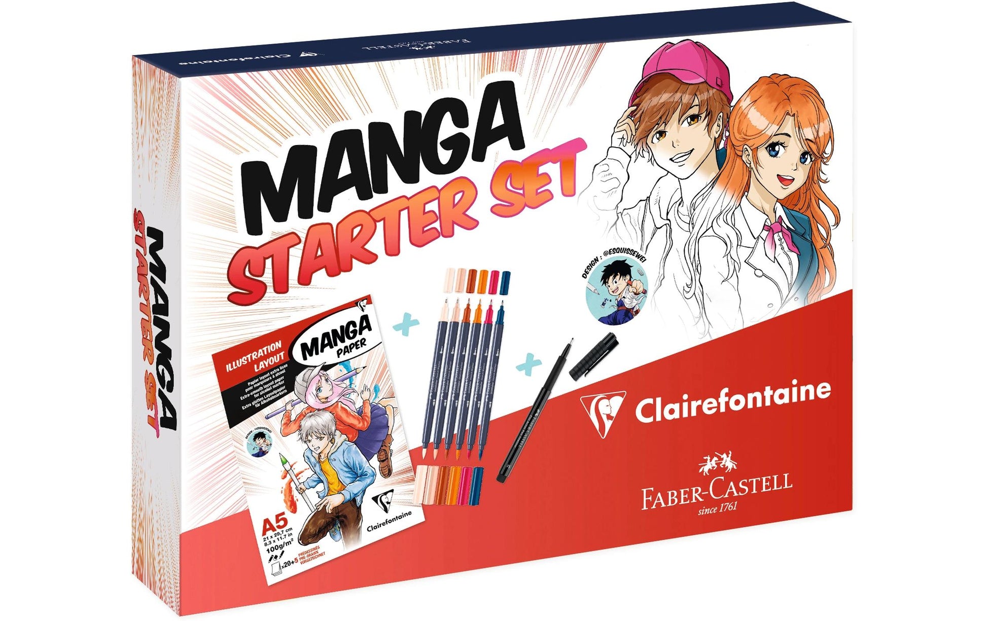 Clairefontaine Starter Kit Manga – ab 12 Jahren – 6 FC Marker, 1 PittArtist Pen, 1 Block A5