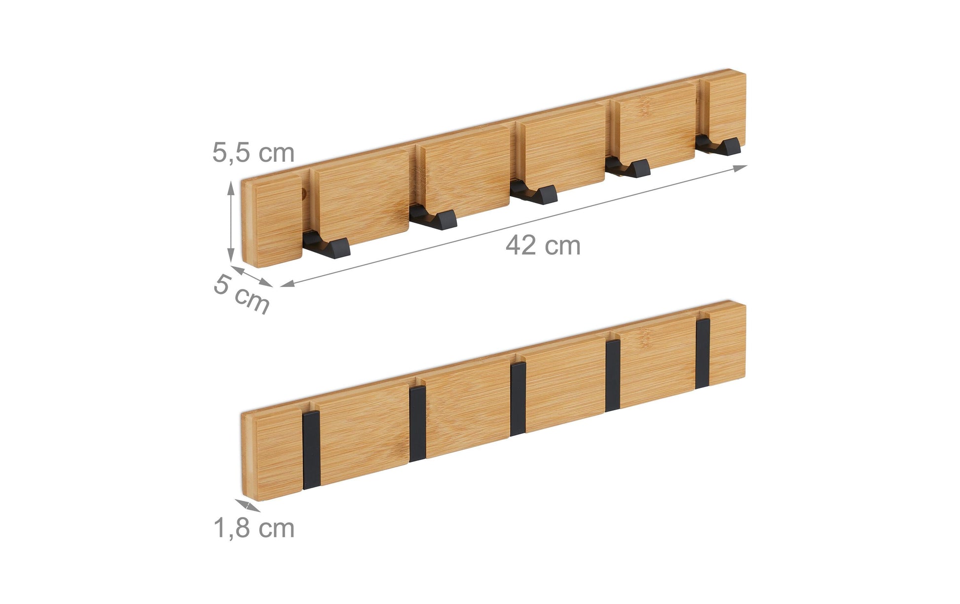 Relaxdays 10050932_8059 Wandgarderobe 5 Haken – Bambus/Aluminium – Hellbraun