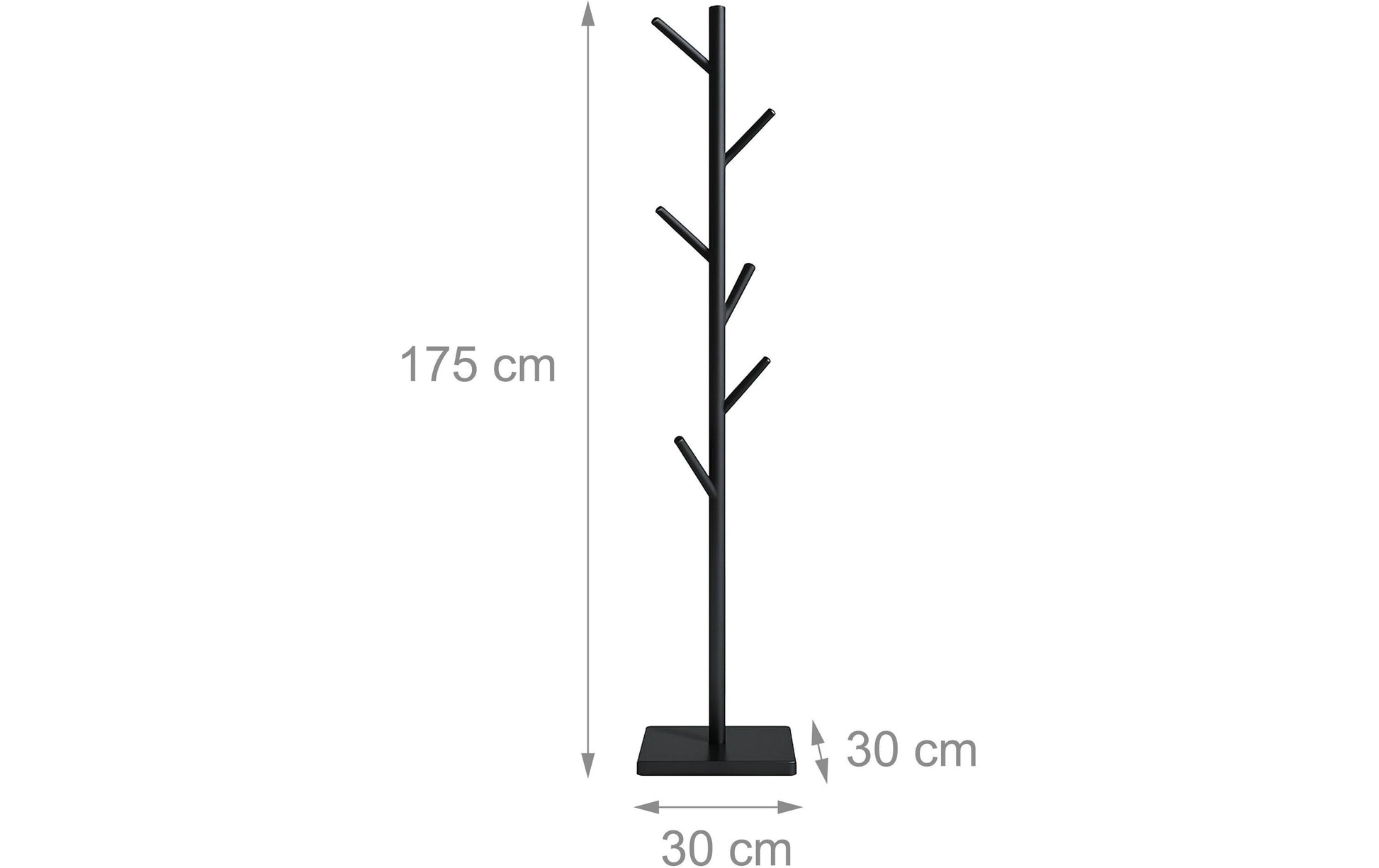 Relaxdays Garderobenständer – 8 Haken, Gummibaumholz/MDF, Schwarz, 175 × 30 × 30 cm