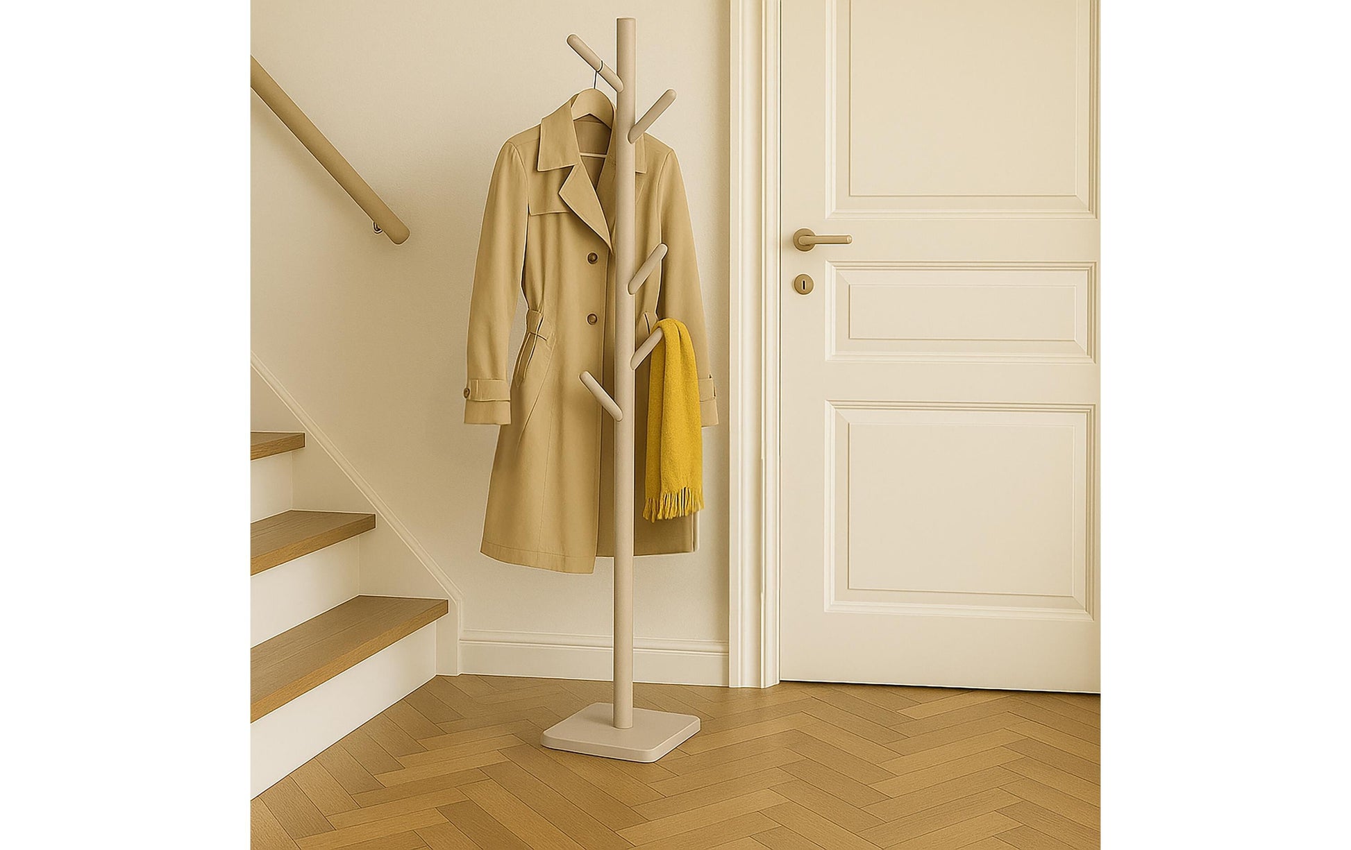 Relaxdays Garderobenständer mit 8 Haken – Holz – Beige – 1'750 mm