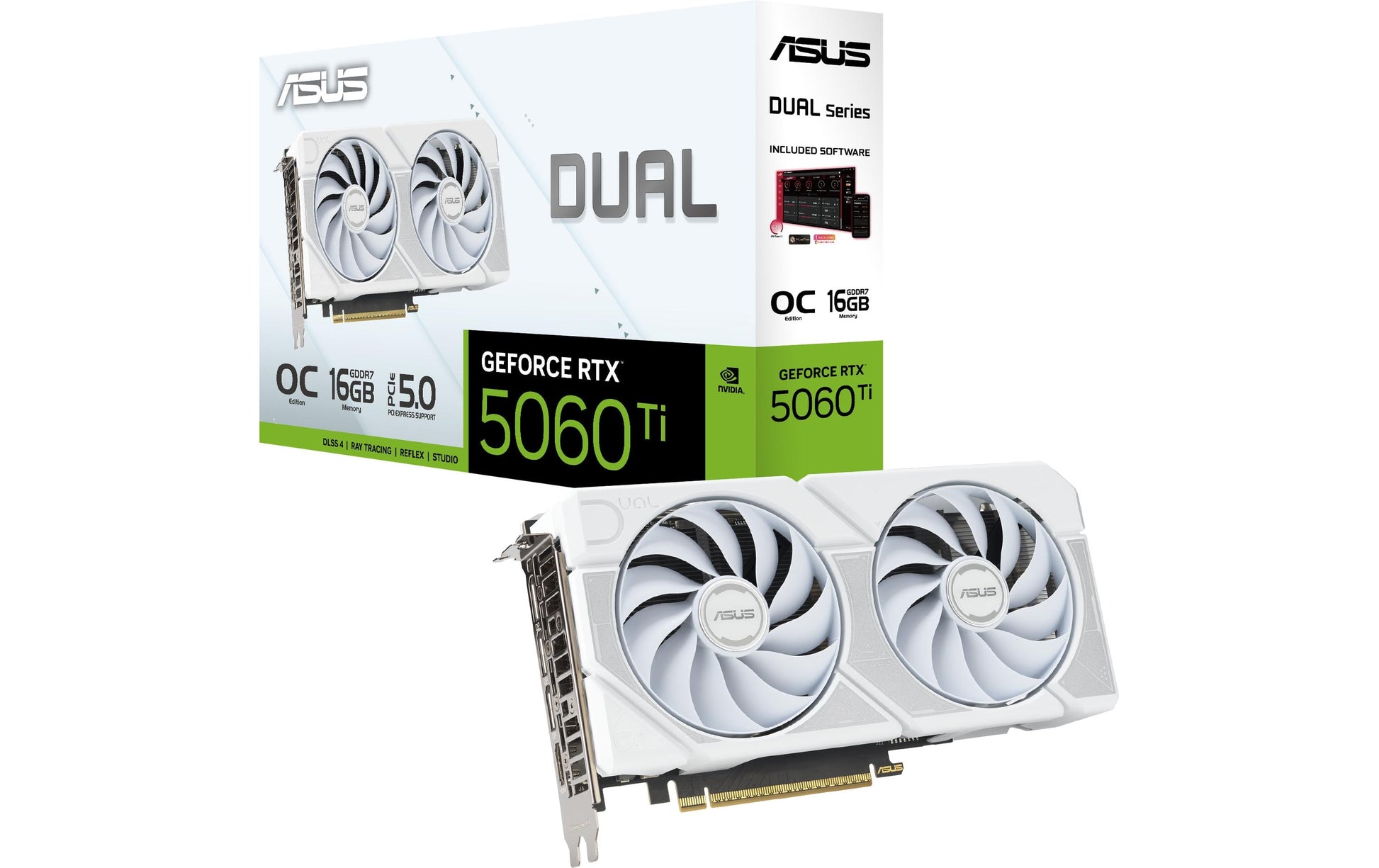 ASUS DUAL-RTX5060TI-O16G-WHITE – Grafikkarte – GeForce RTX 5060 Ti, 16 GB GDDR7, PCIe 5.0, 3×DP/1×HDMI, Weiss