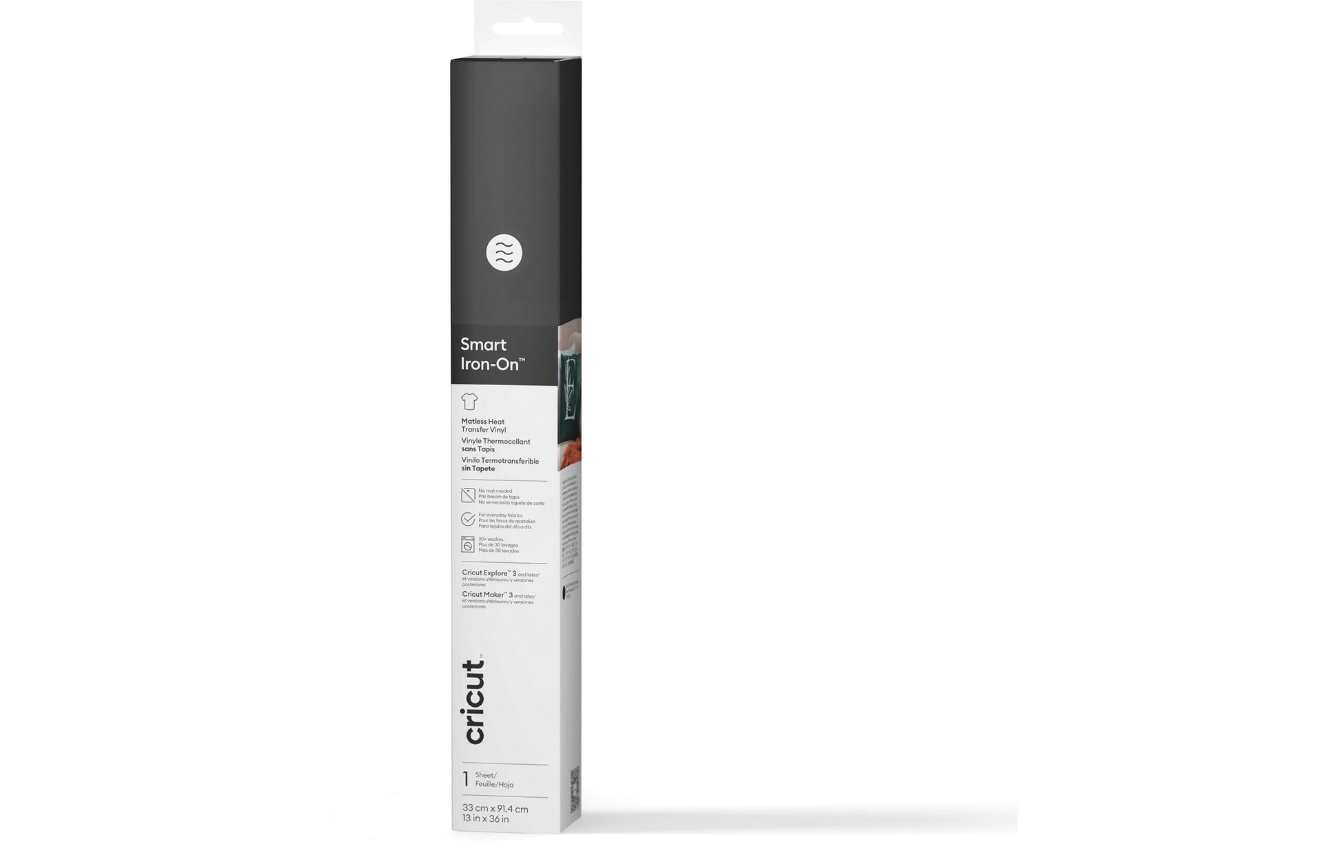 Cricut Flex Smart Aufbügelfolie – 30,5 × 150 cm, schwarz – 1 Rolle, Vinylfolie, glänzend, PEFC