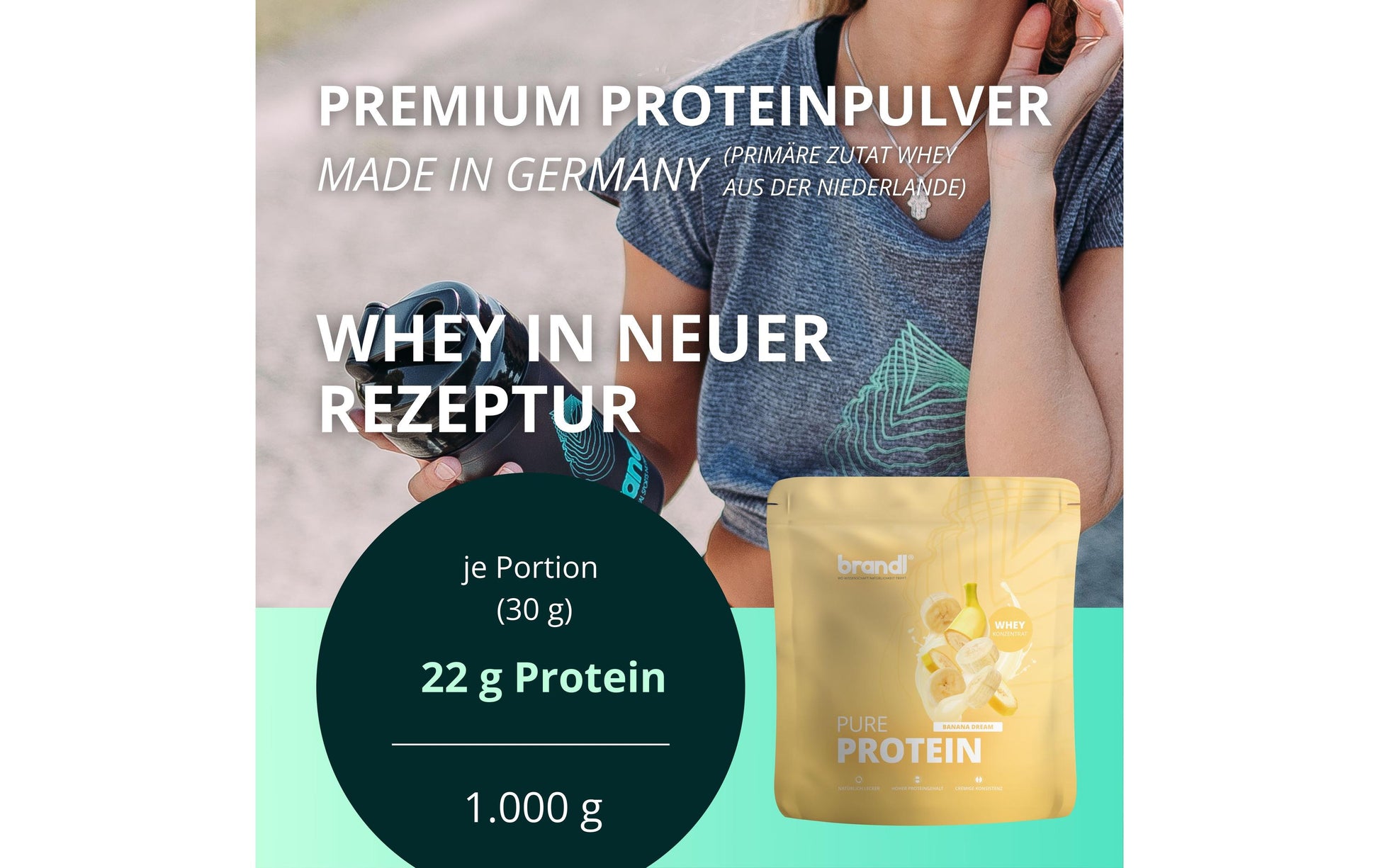 Brandl Nutrition Whey Protein Pure Protein 2.0 Banane – glutenfrei – 1 kg