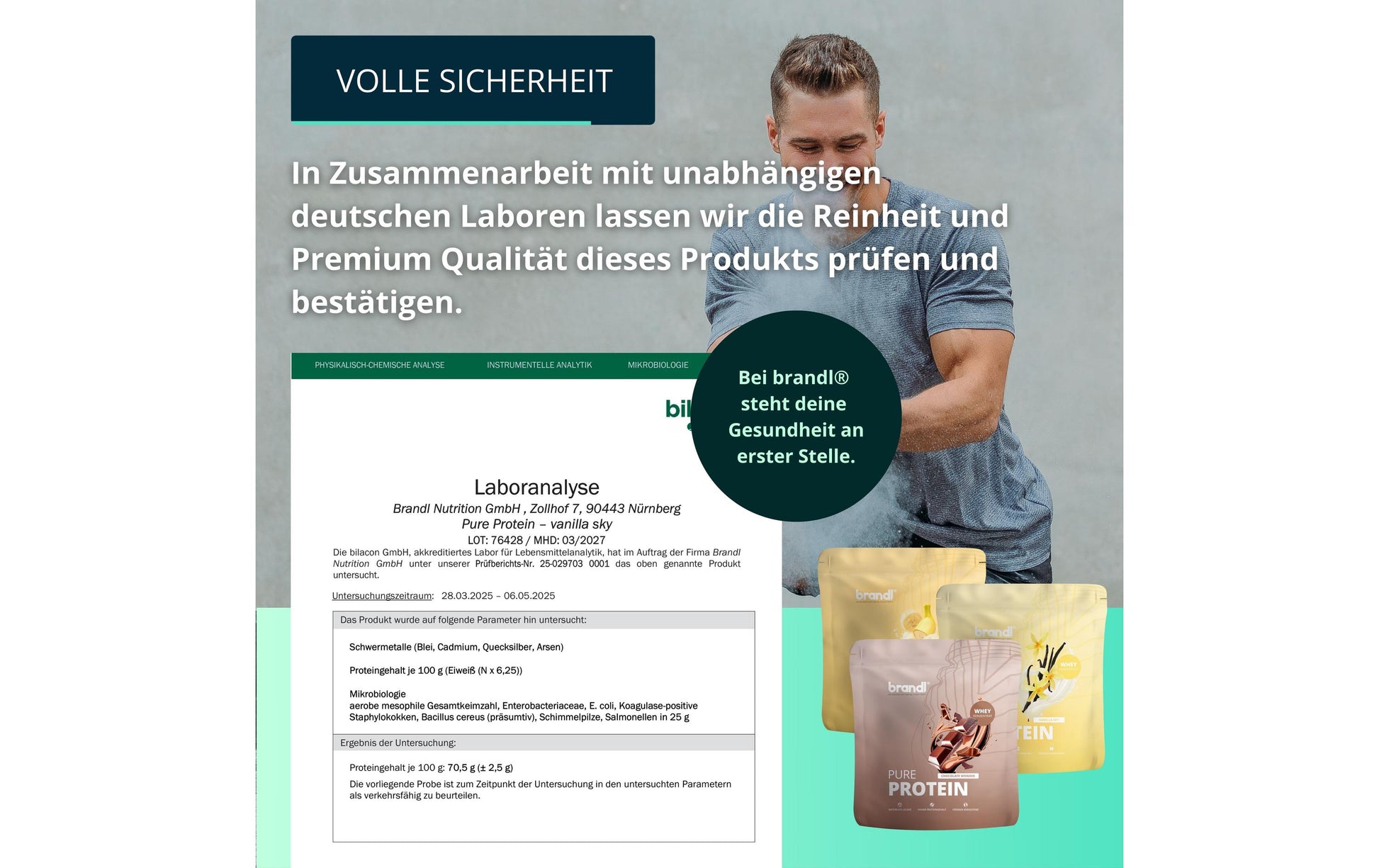 Brandl Nutrition Whey Protein Pure Protein 2.0 Banane – glutenfrei – 1 kg