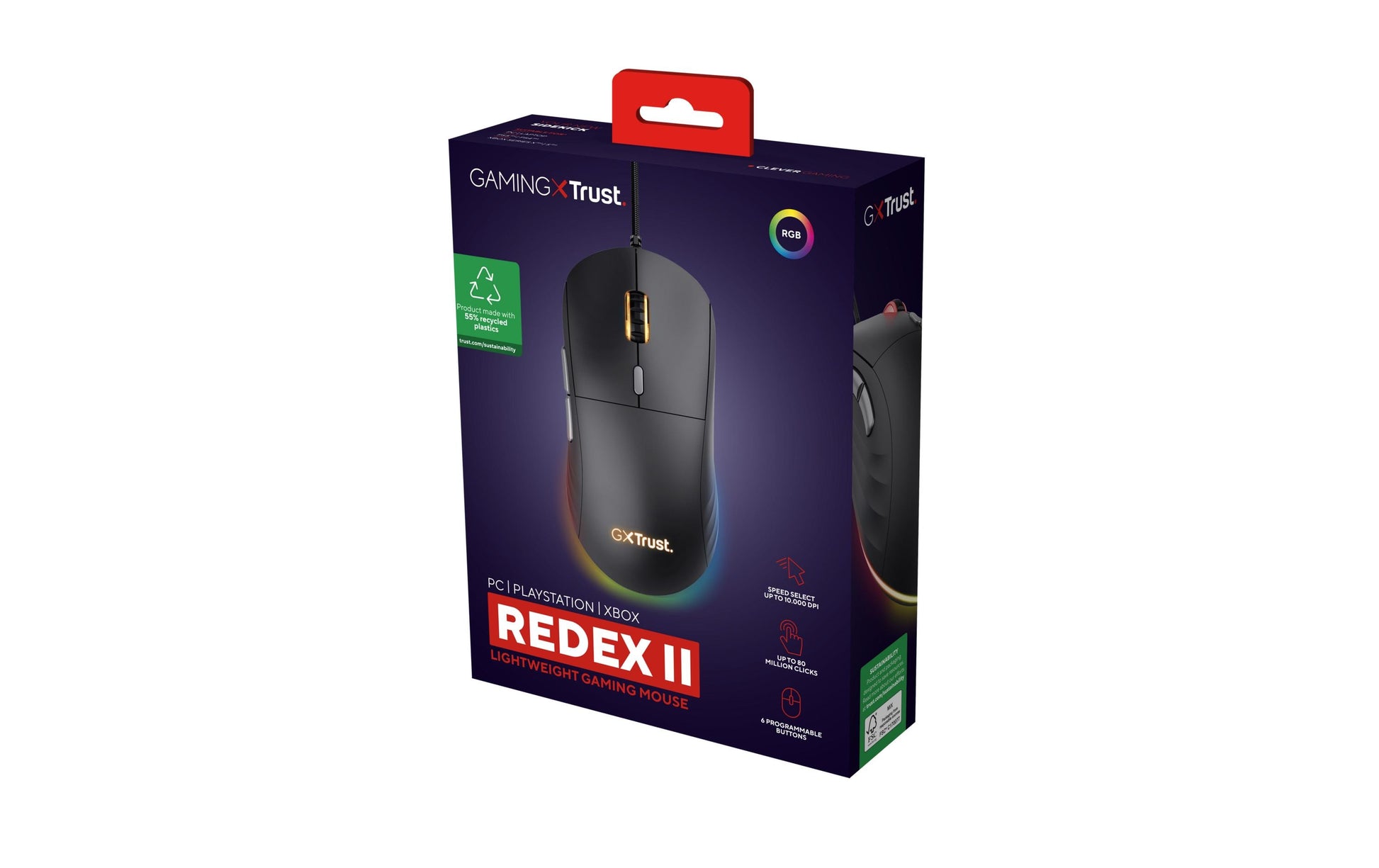 Trust GXT925 Redex II Gaming-Maus – kabelgebunden, 6 Tasten, für Rechtshänder, Beleuchtung, schwarz