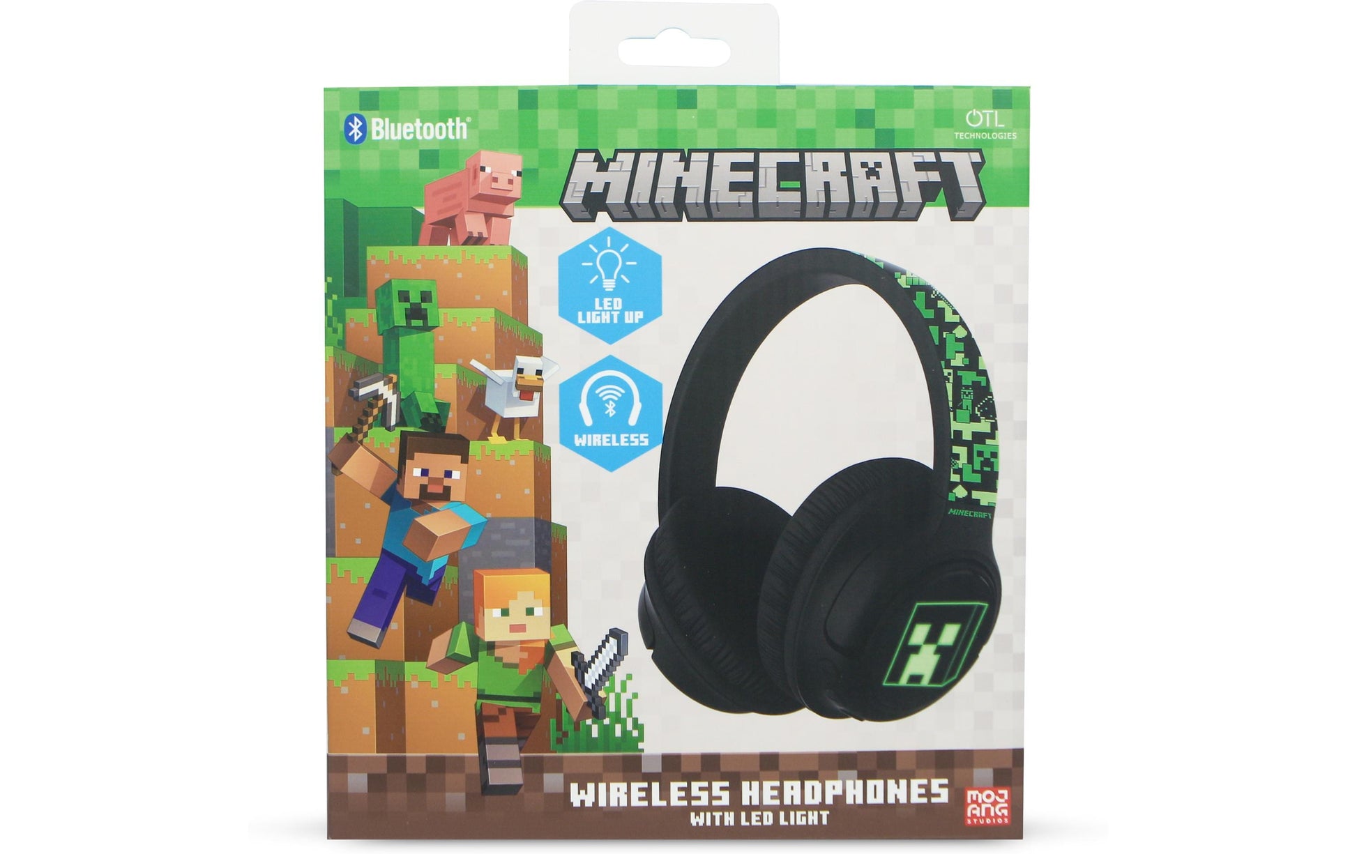 OTL Technologies OTL Minecraft Light Up Over-/On-Ear Kopfhörer – BT, Schwarz/Grün