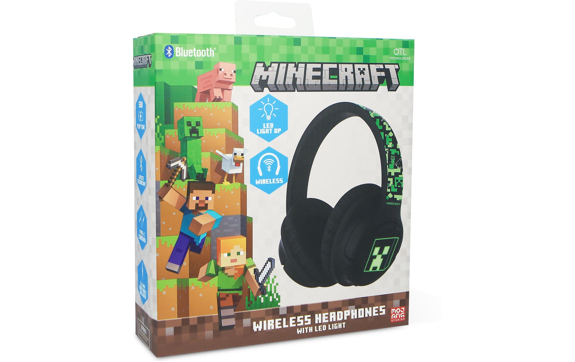 OTL Technologies OTL Minecraft Light Up Over-/On-Ear Kopfhörer – BT, Schwarz/Grün