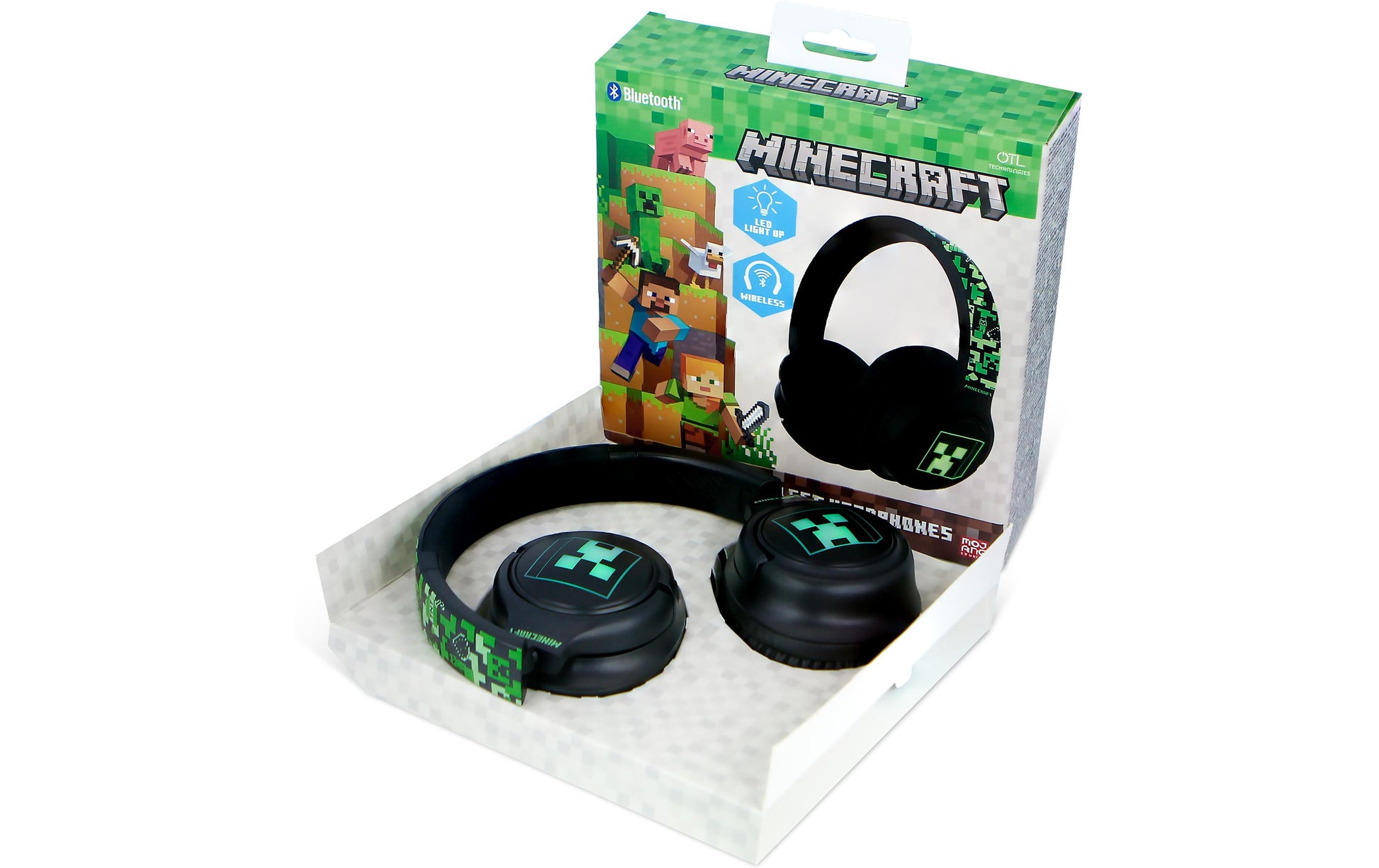 OTL Technologies OTL Minecraft Light Up Over-/On-Ear Kopfhörer – BT, Schwarz/Grün