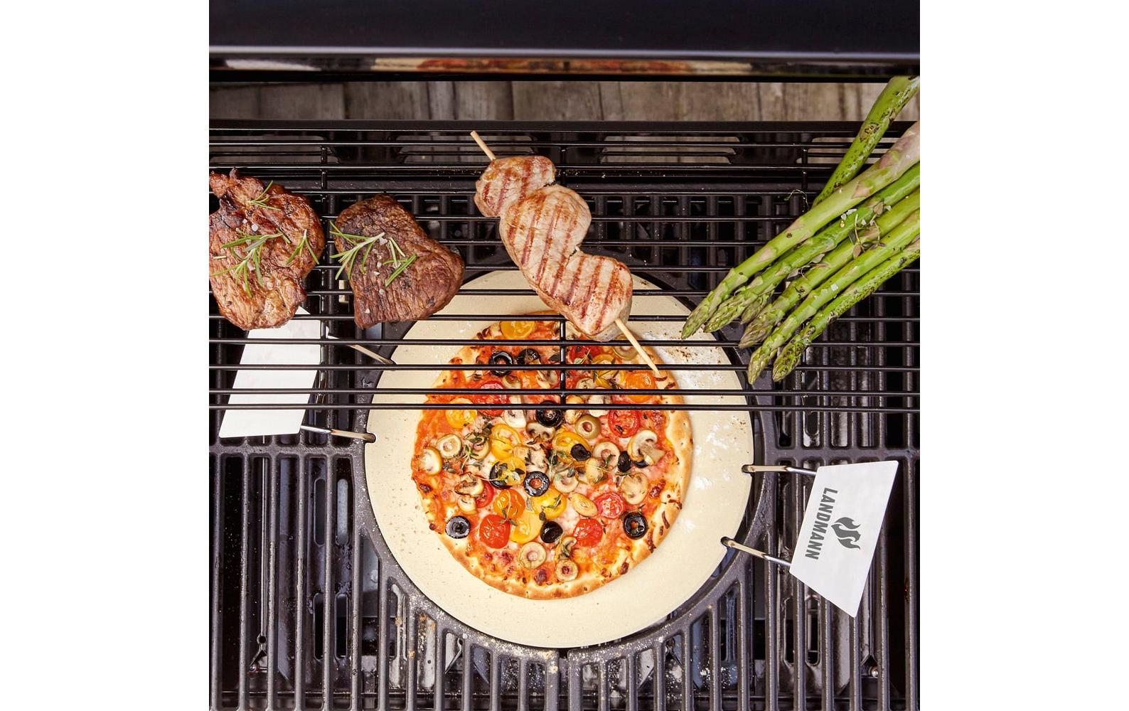 LANDMANN Pizzastein Ø 30,5 × 8,5 cm, Cordierit, Braun