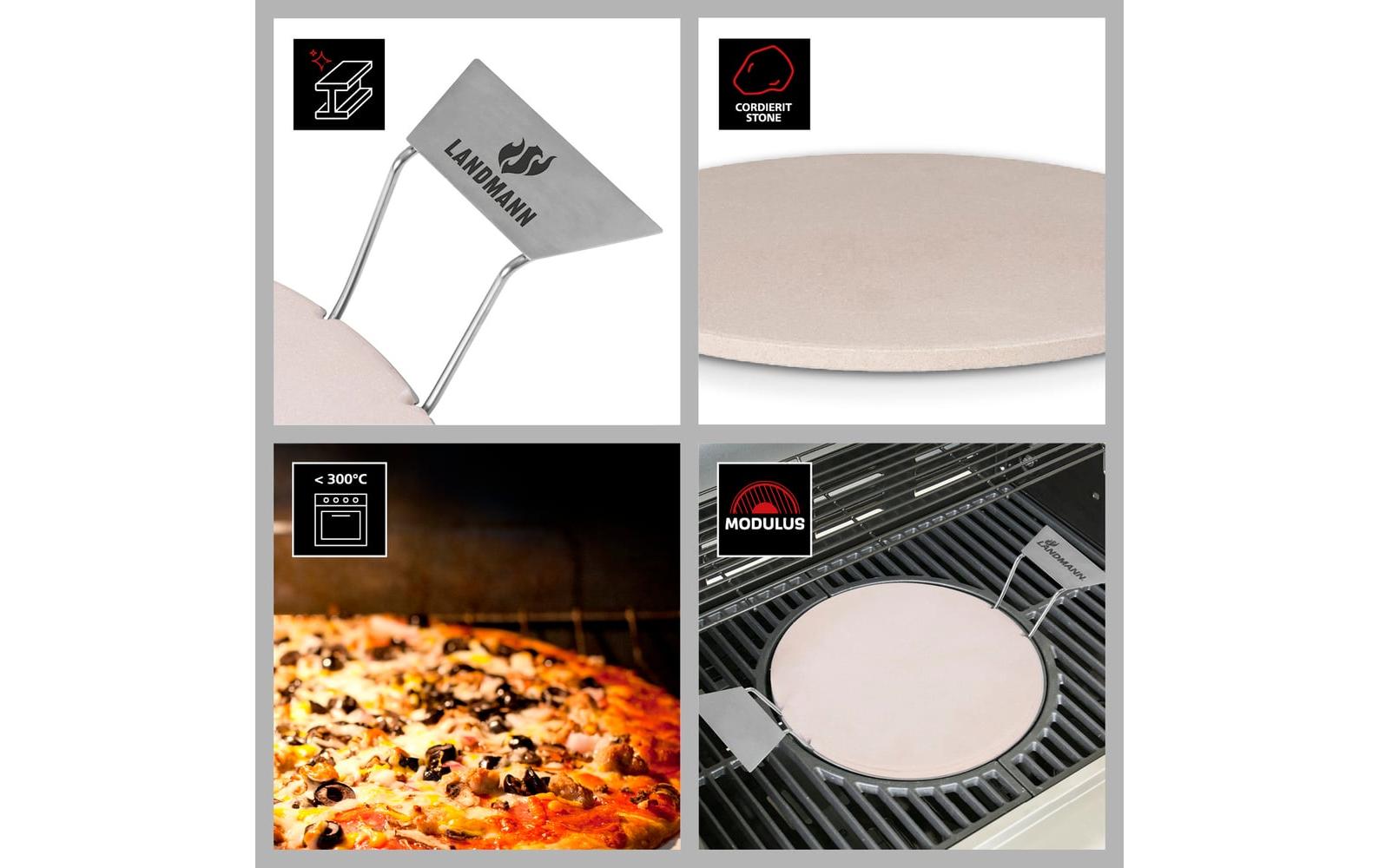 LANDMANN Pizzastein Ø 30,5 × 8,5 cm, Cordierit, Braun