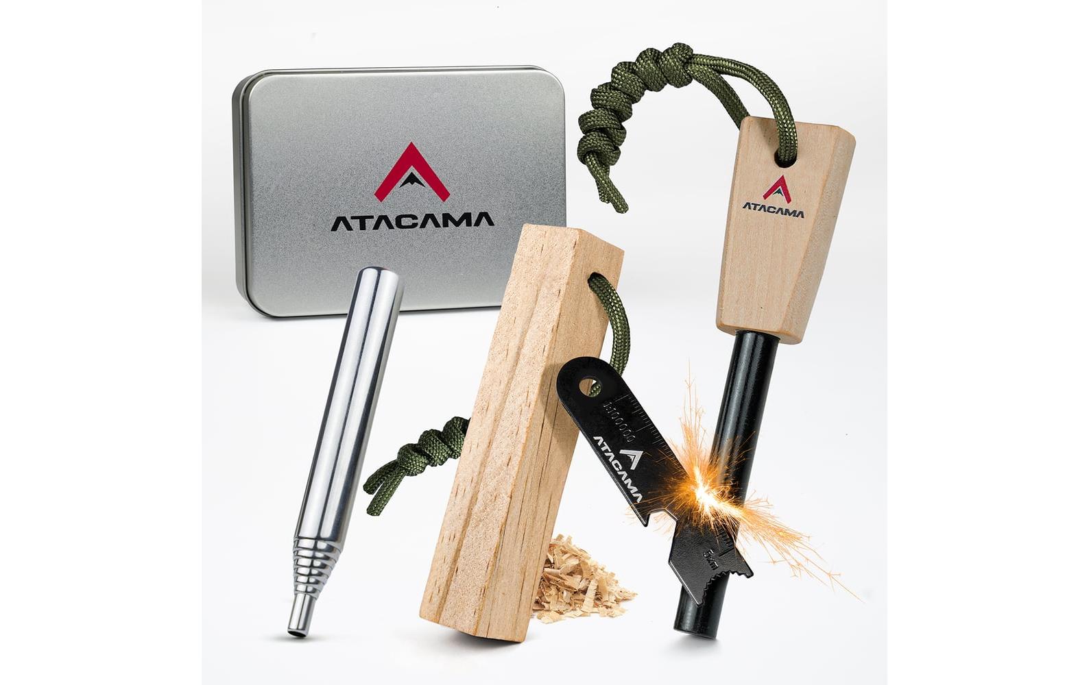 Atacama Feueranzünder – Survival Set, Multitool, Kienspan-Zunder – Mehrfarbig – Metall, Magnesium, Holz, Satin