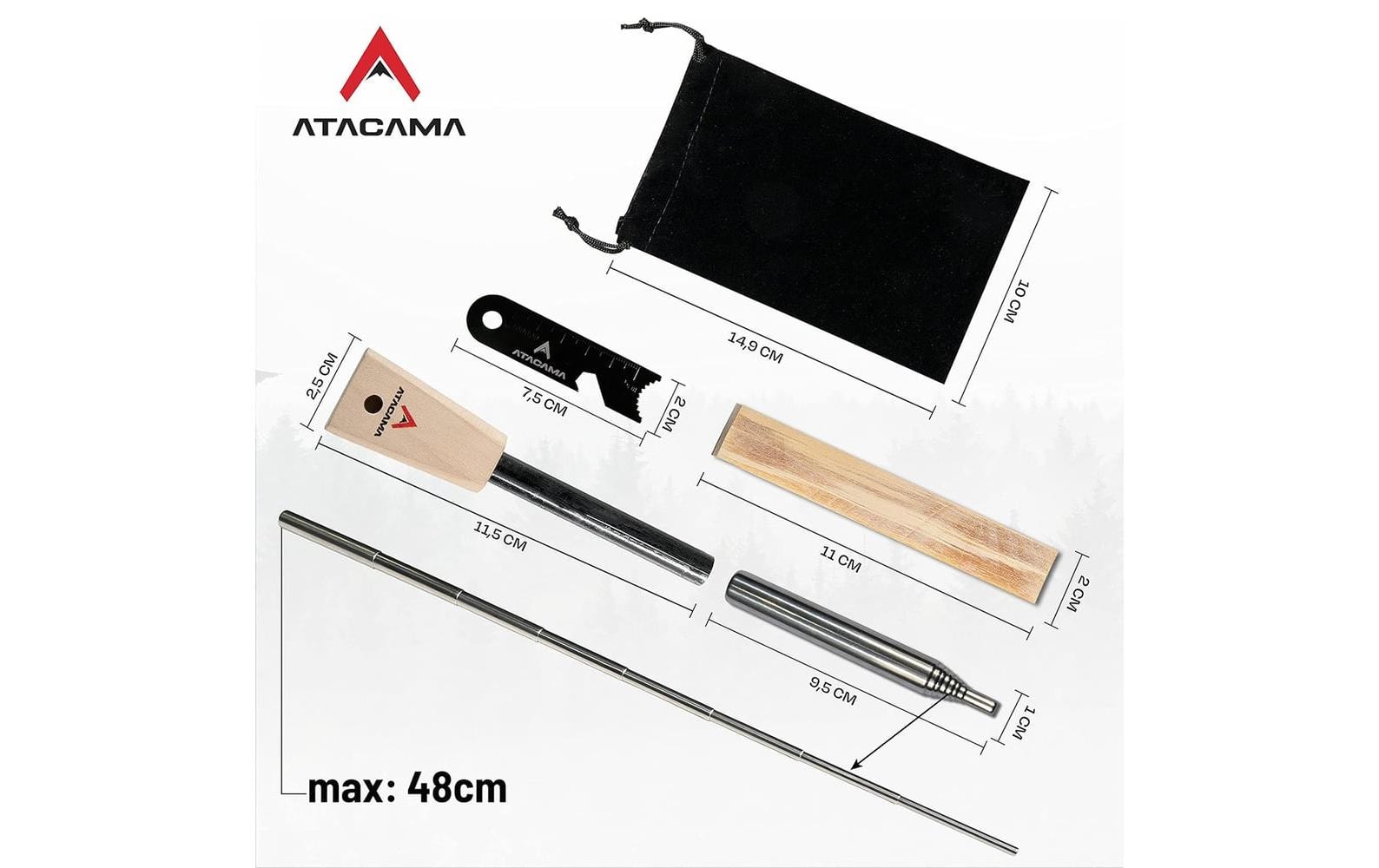 Atacama Feueranzünder – Survival Set, Multitool, Kienspan-Zunder – Mehrfarbig – Metall, Magnesium, Holz, Satin