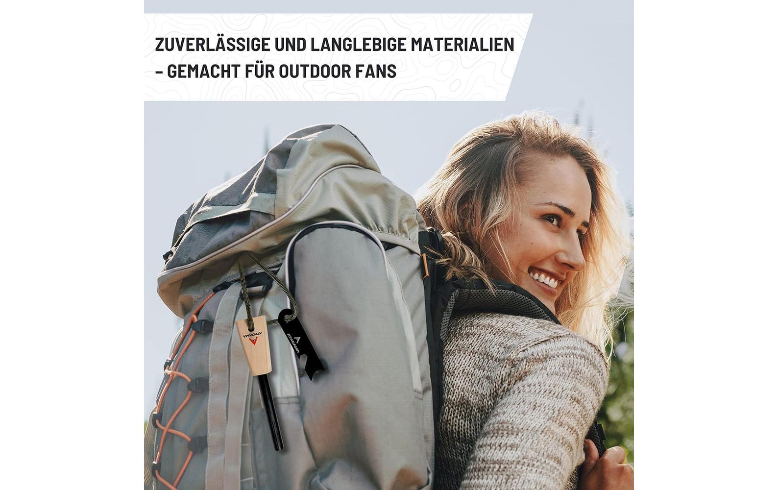 Atacama Feueranzünder – Survival Set, Multitool, Kienspan-Zunder – Mehrfarbig – Metall, Magnesium, Holz, Satin