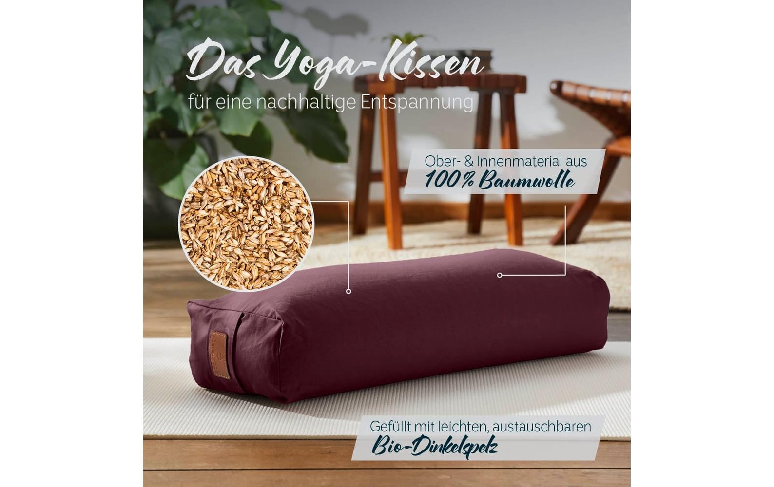 DoYourYoga Paravati Yogabolster (Rechteck) – 22 × 67 × 13 cm, Baumwolle, Dunkelrot, 1 Stk.