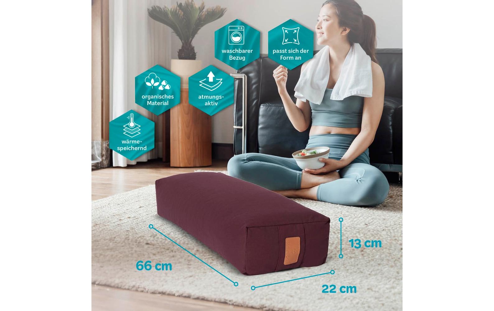 DoYourYoga Paravati Yogabolster (Rechteck) – 22 × 67 × 13 cm, Baumwolle, Dunkelrot, 1 Stk.